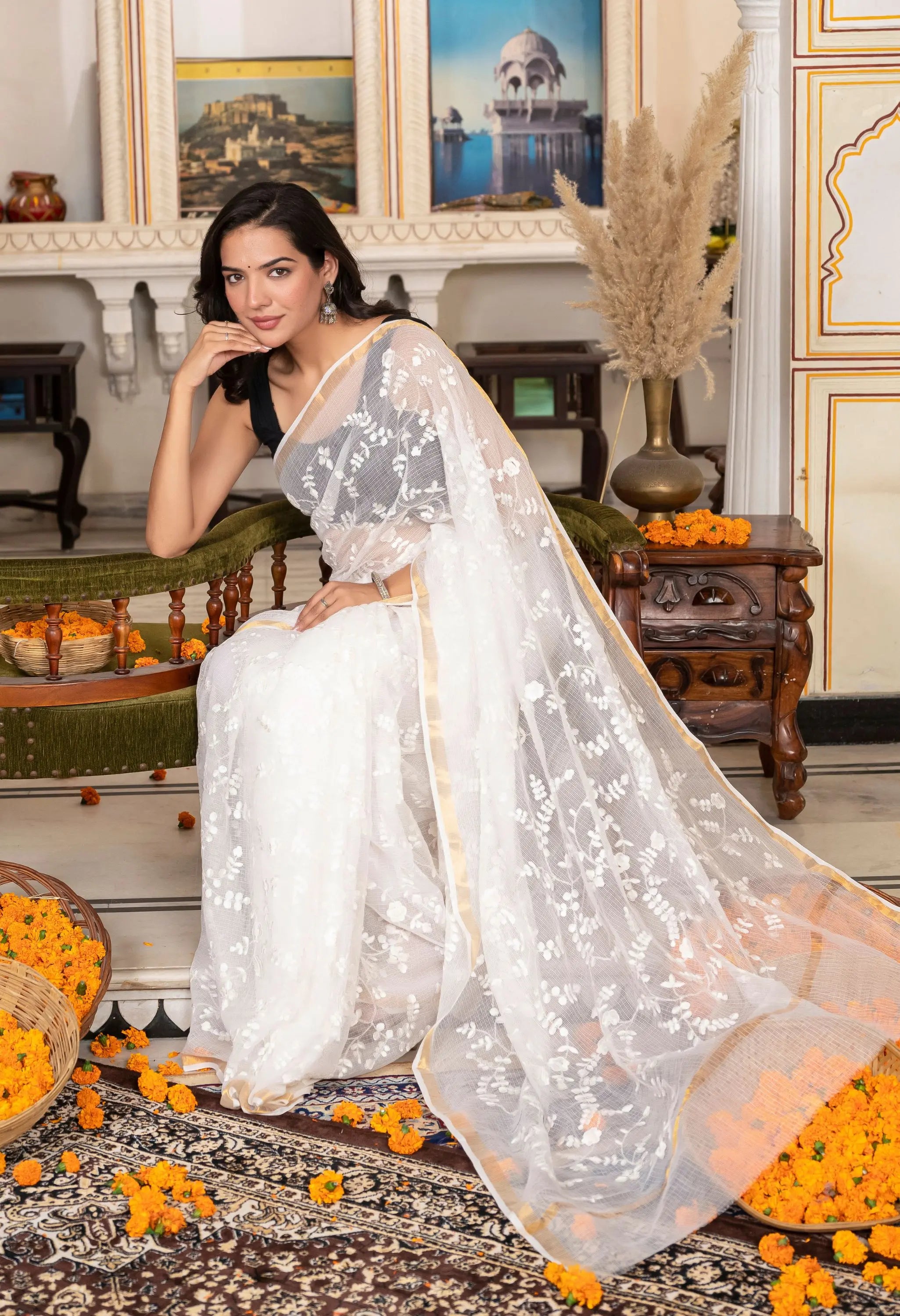 Ivory White Organic Cotton with Opulent Embroidery