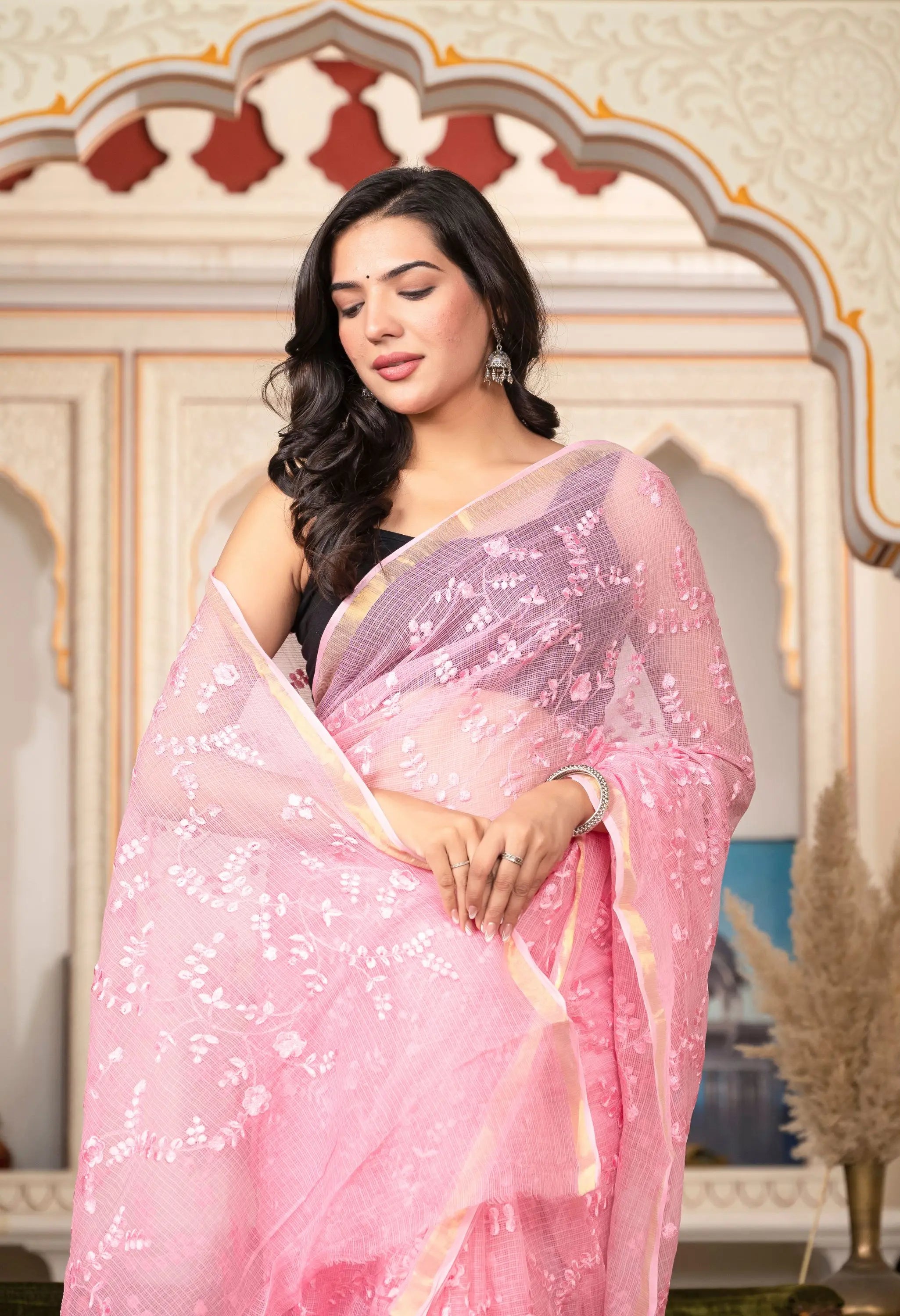 Blush Pink Organic Cotton with Opulent Embroidery