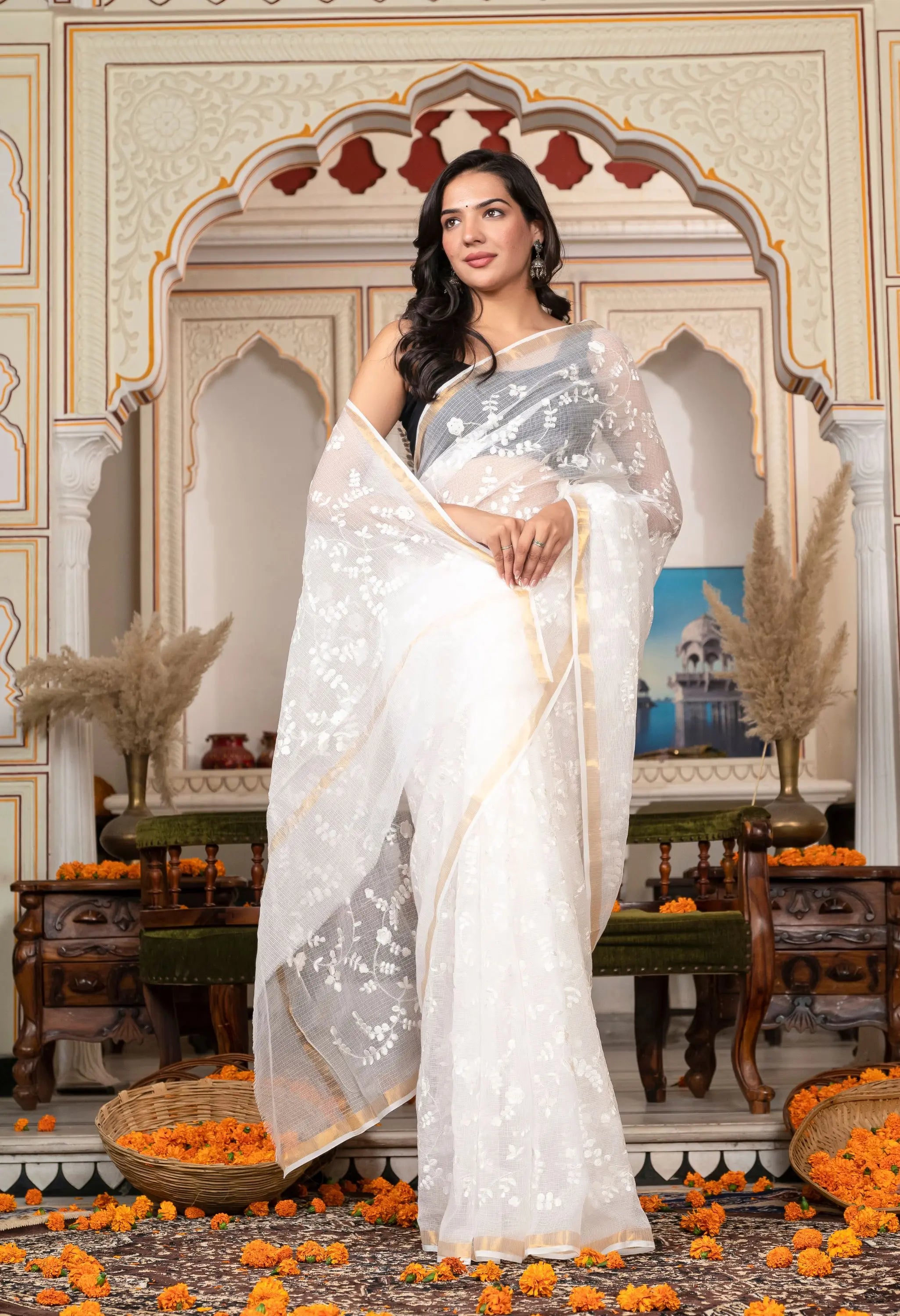 Ivory White Organic Cotton with Opulent Embroidery