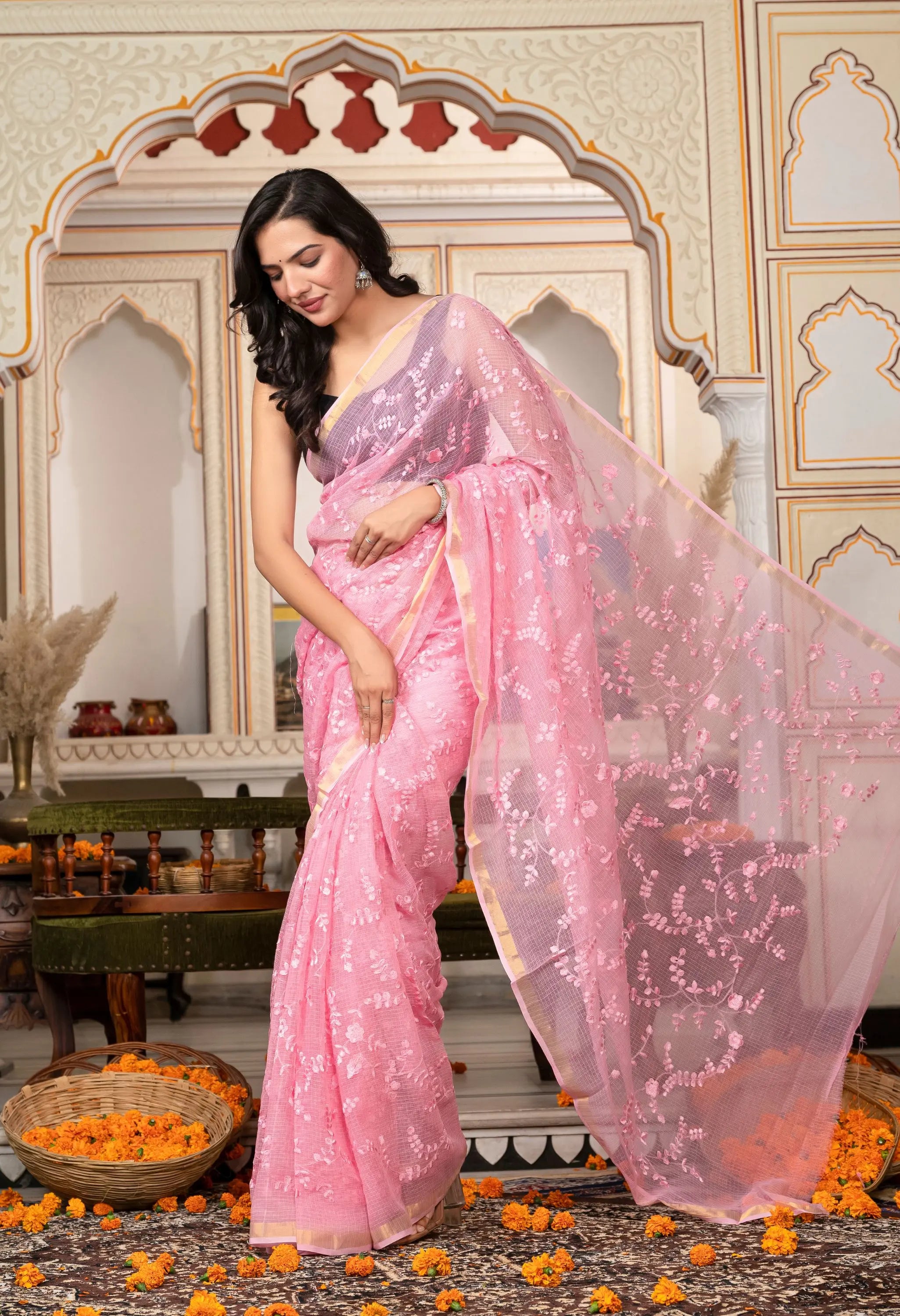 Blush Pink Organic Cotton with Opulent Embroidery