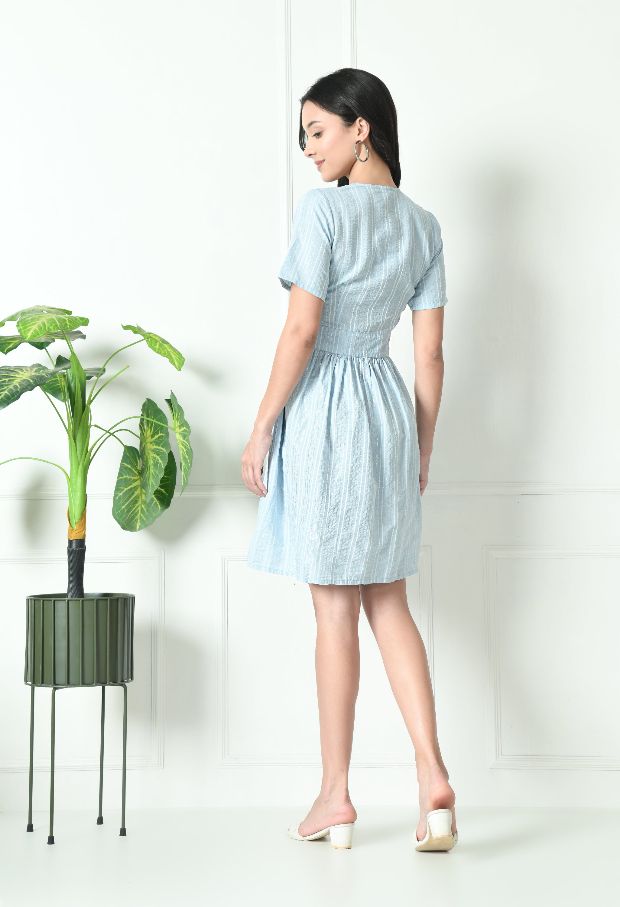 Powder Blue Summer Cotton Dress (with Pocket)