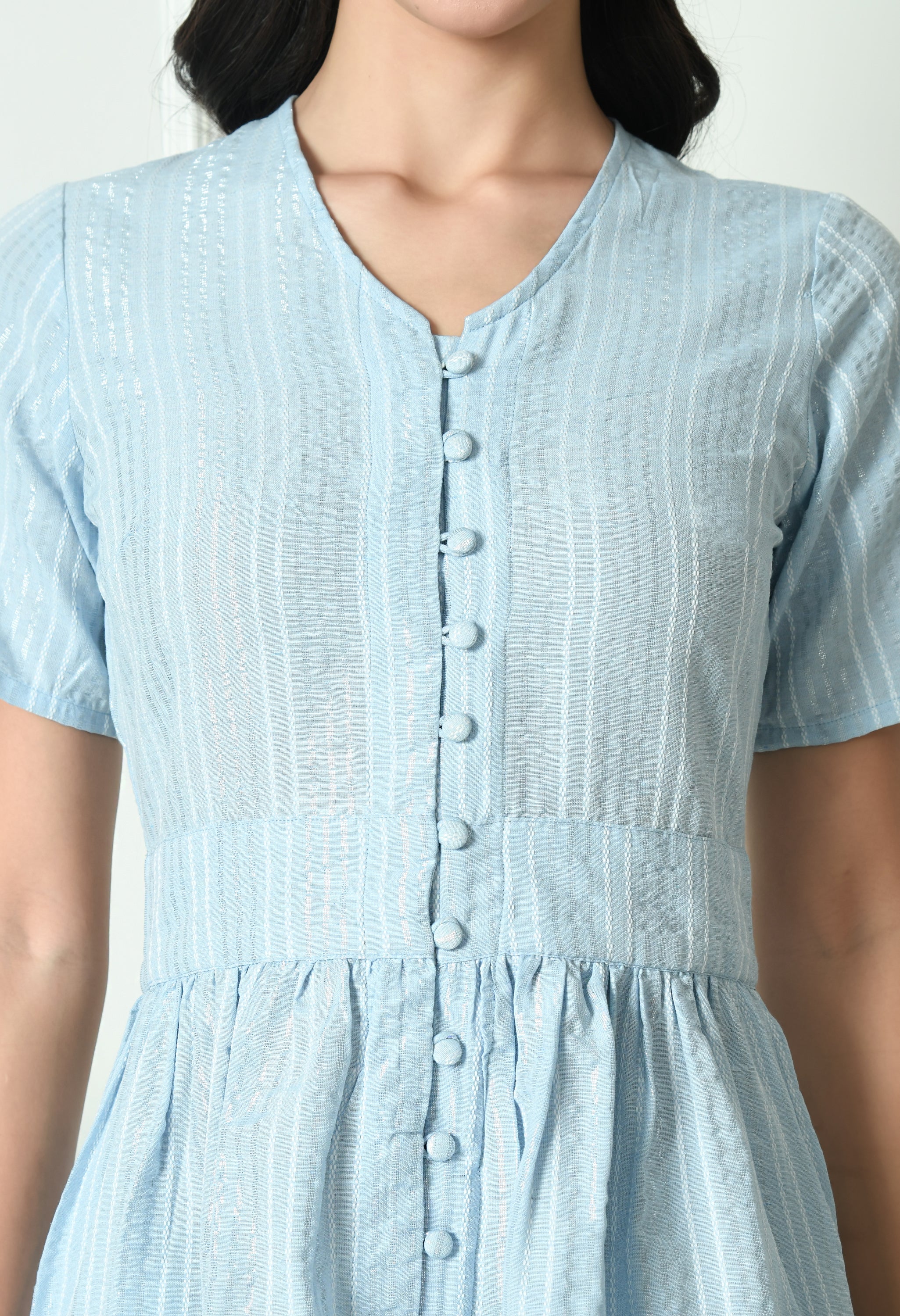 Powder Blue Summer Cotton Dress (with Pocket)