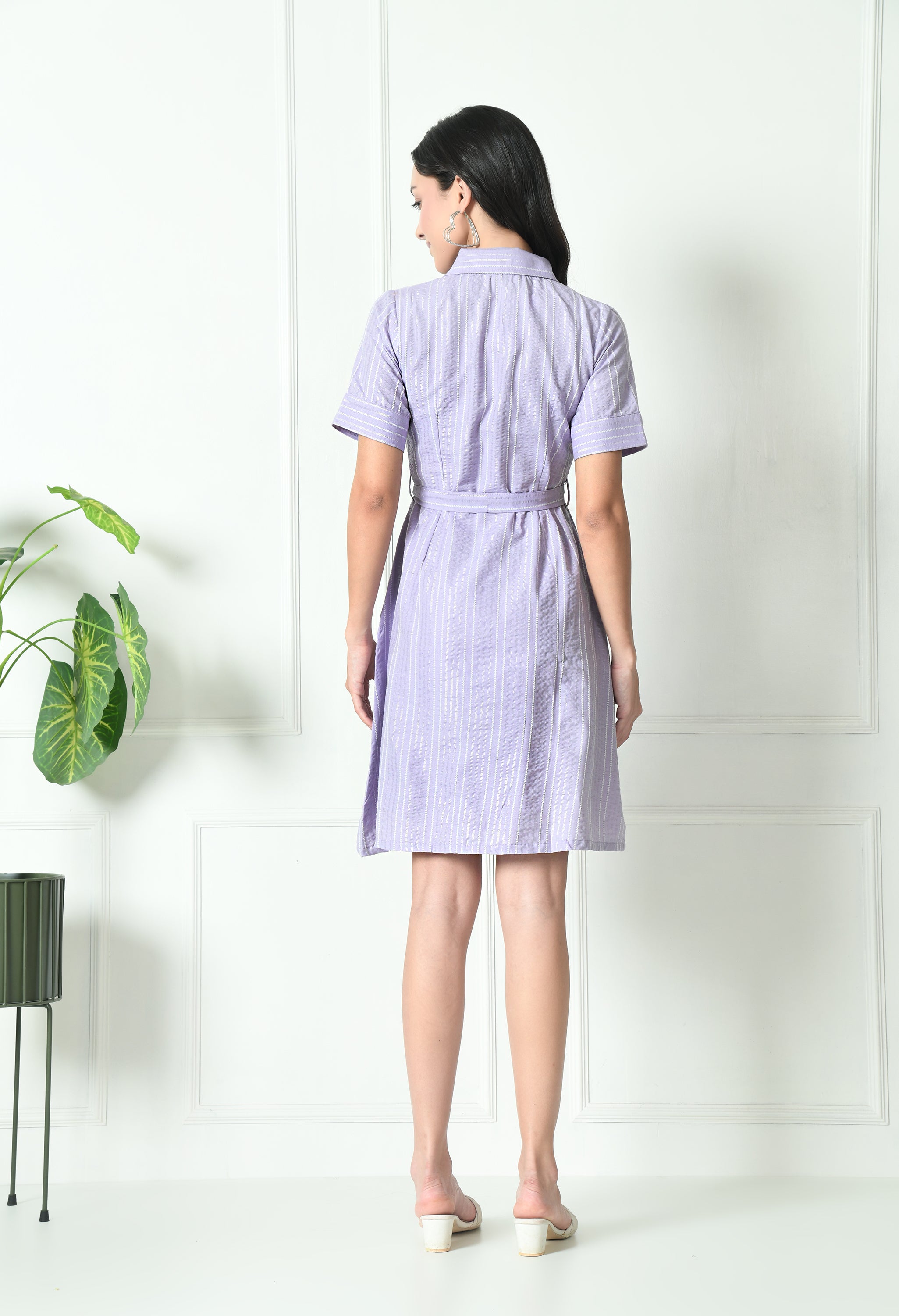 Purple Summer Collared Dress (Cotton with Pocket)