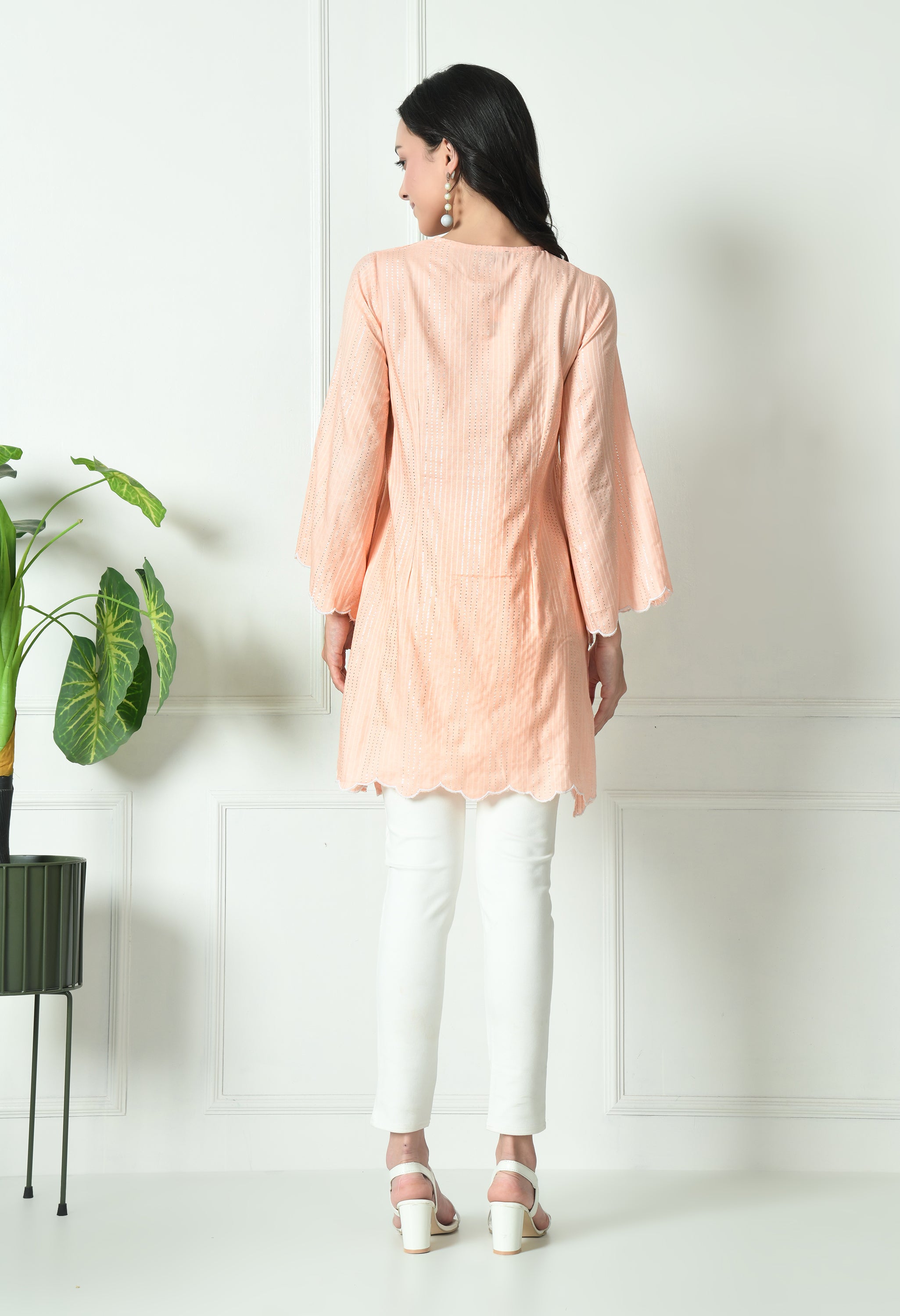 Peach Cotton Short Kurtis (with Pocket)