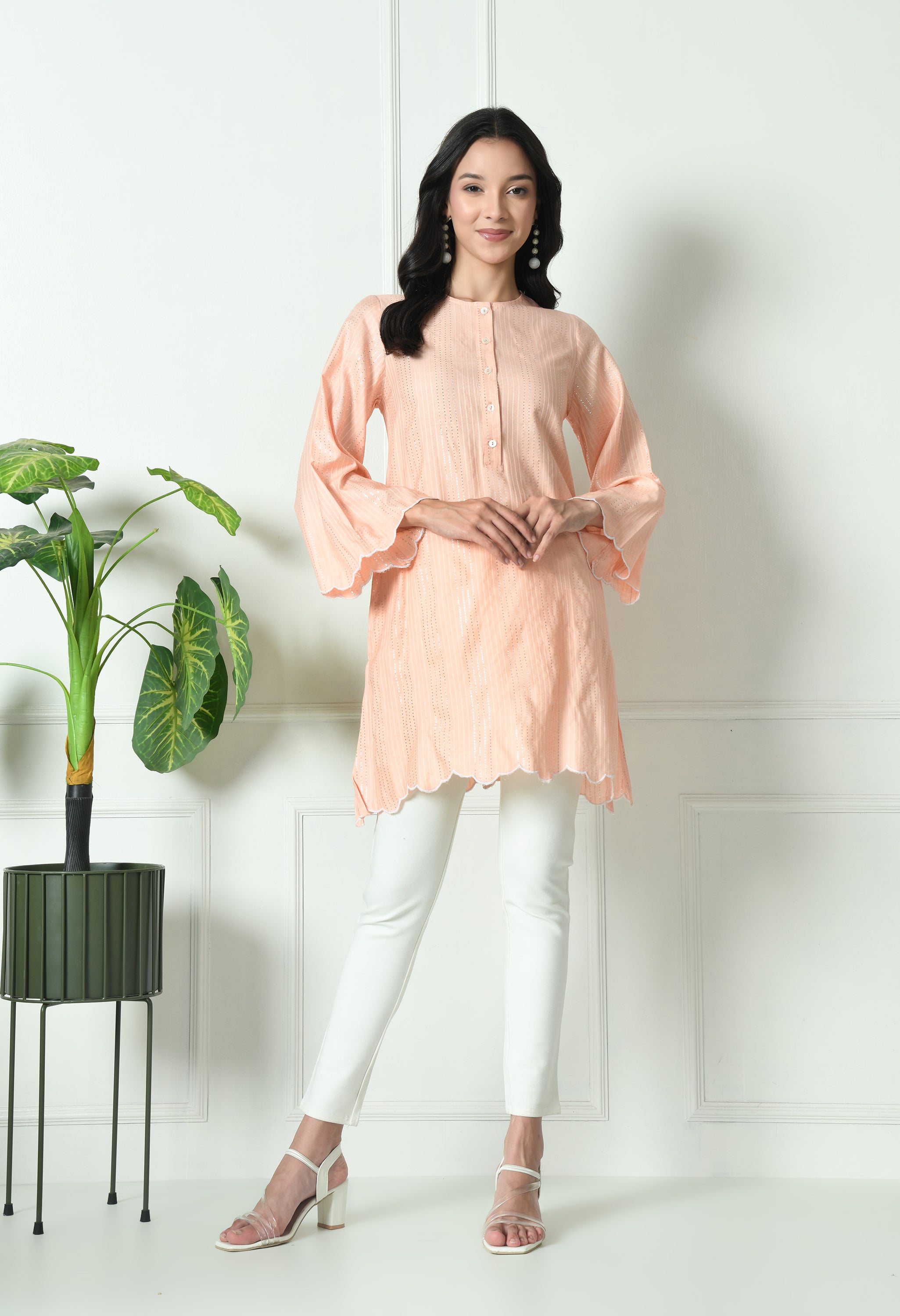 Peach Cotton Short Kurtis (with Pocket)