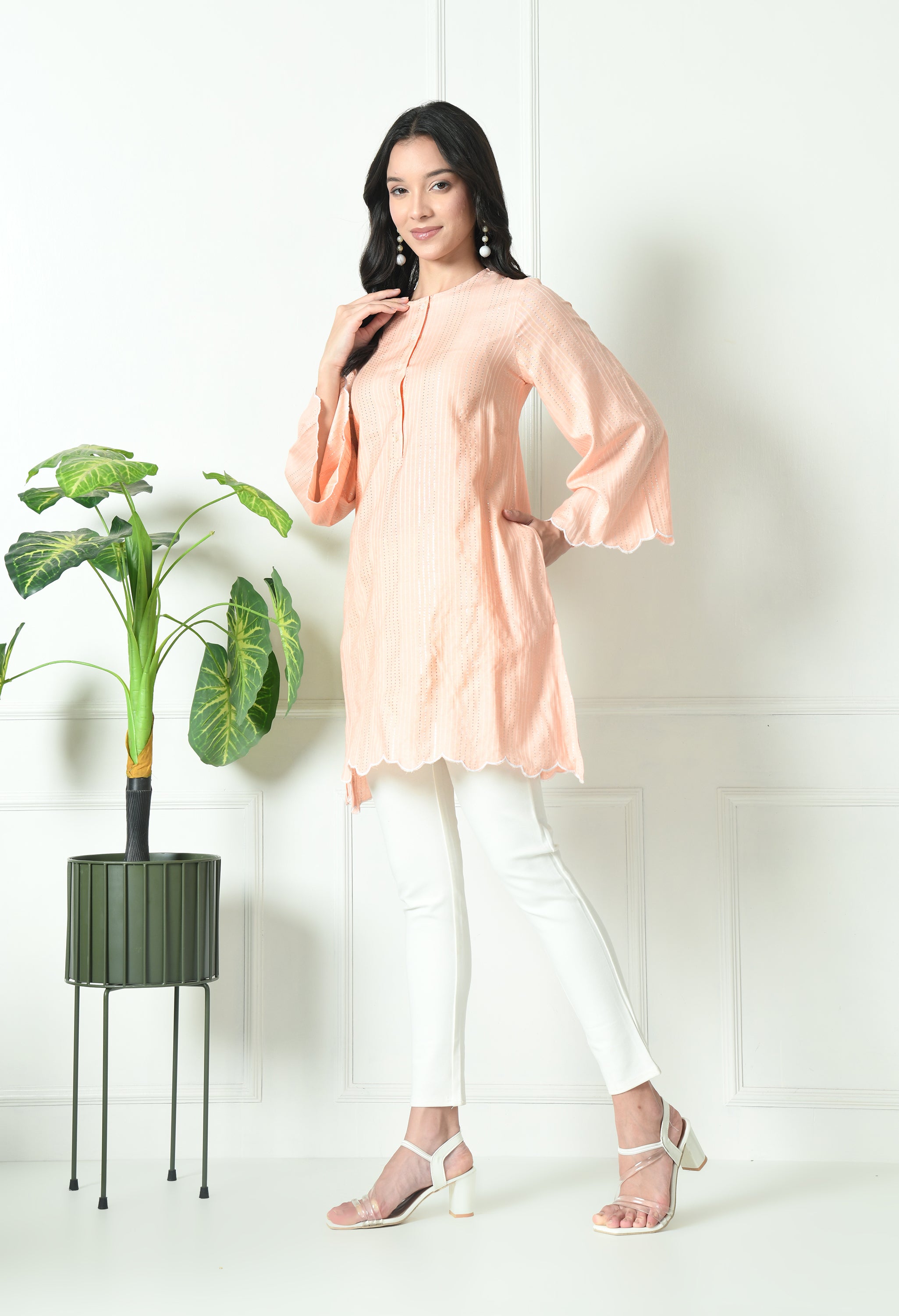 Peach Cotton Short Kurtis (with Pocket)