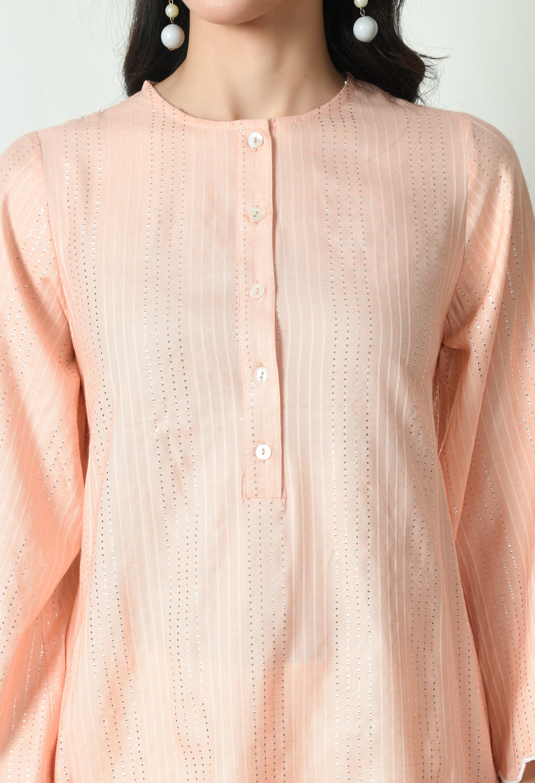 Peach Cotton Short Kurtis (with Pocket)