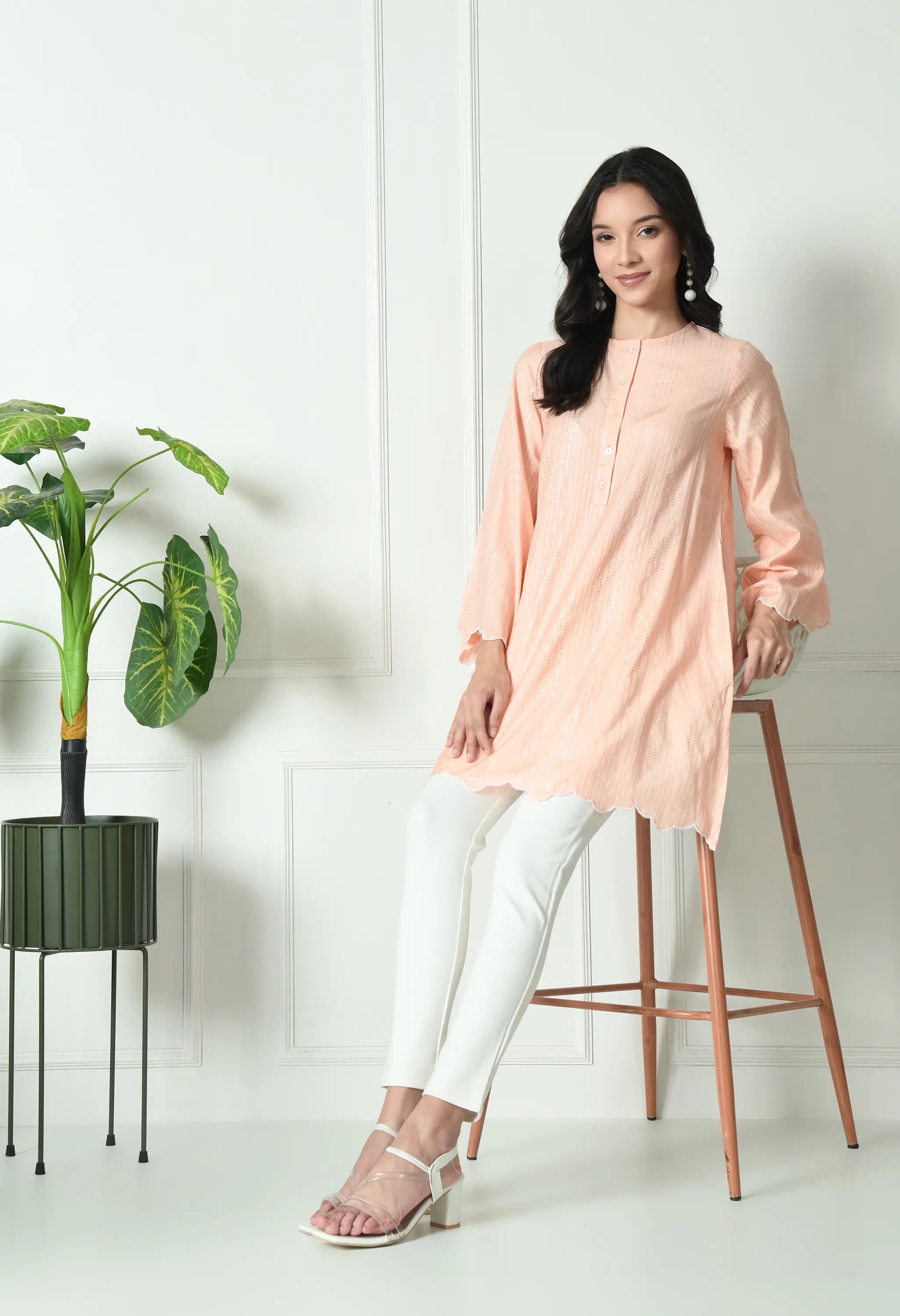 Peach Cotton Short Kurtis (with Pocket)