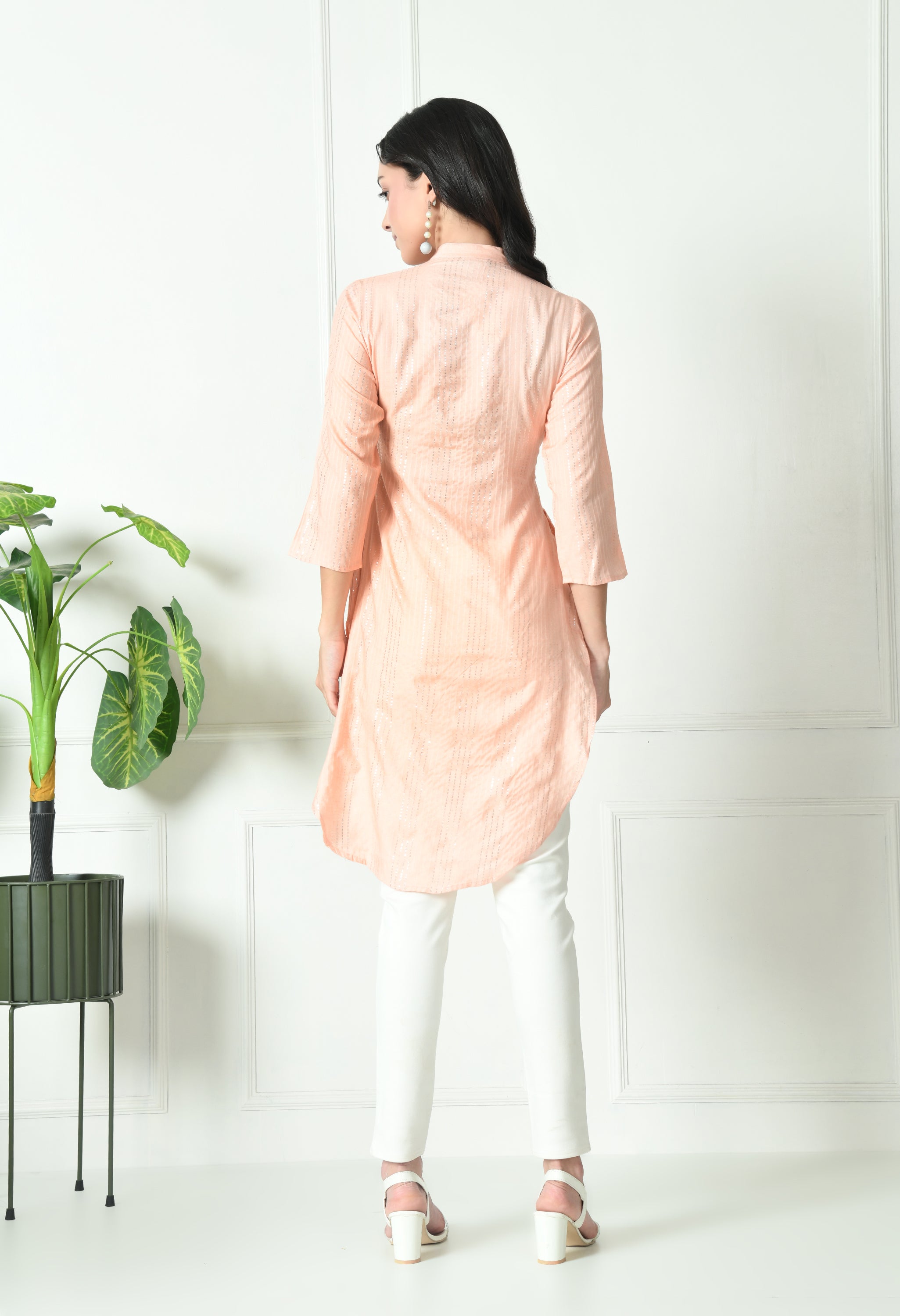 Peach Cotton Fitted Kurtis (with Pocket)