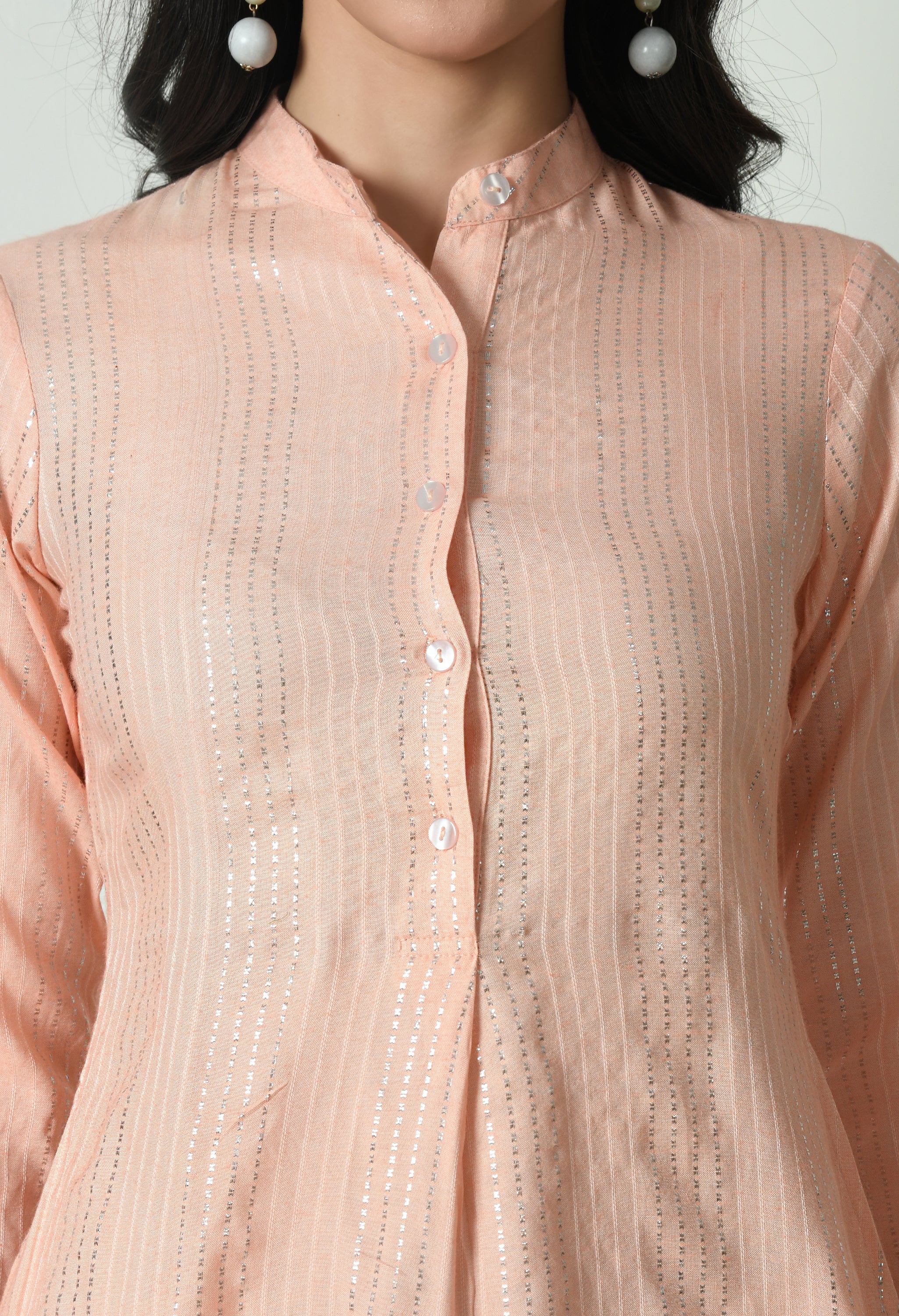 Peach Cotton Fitted Kurtis (with Pocket)