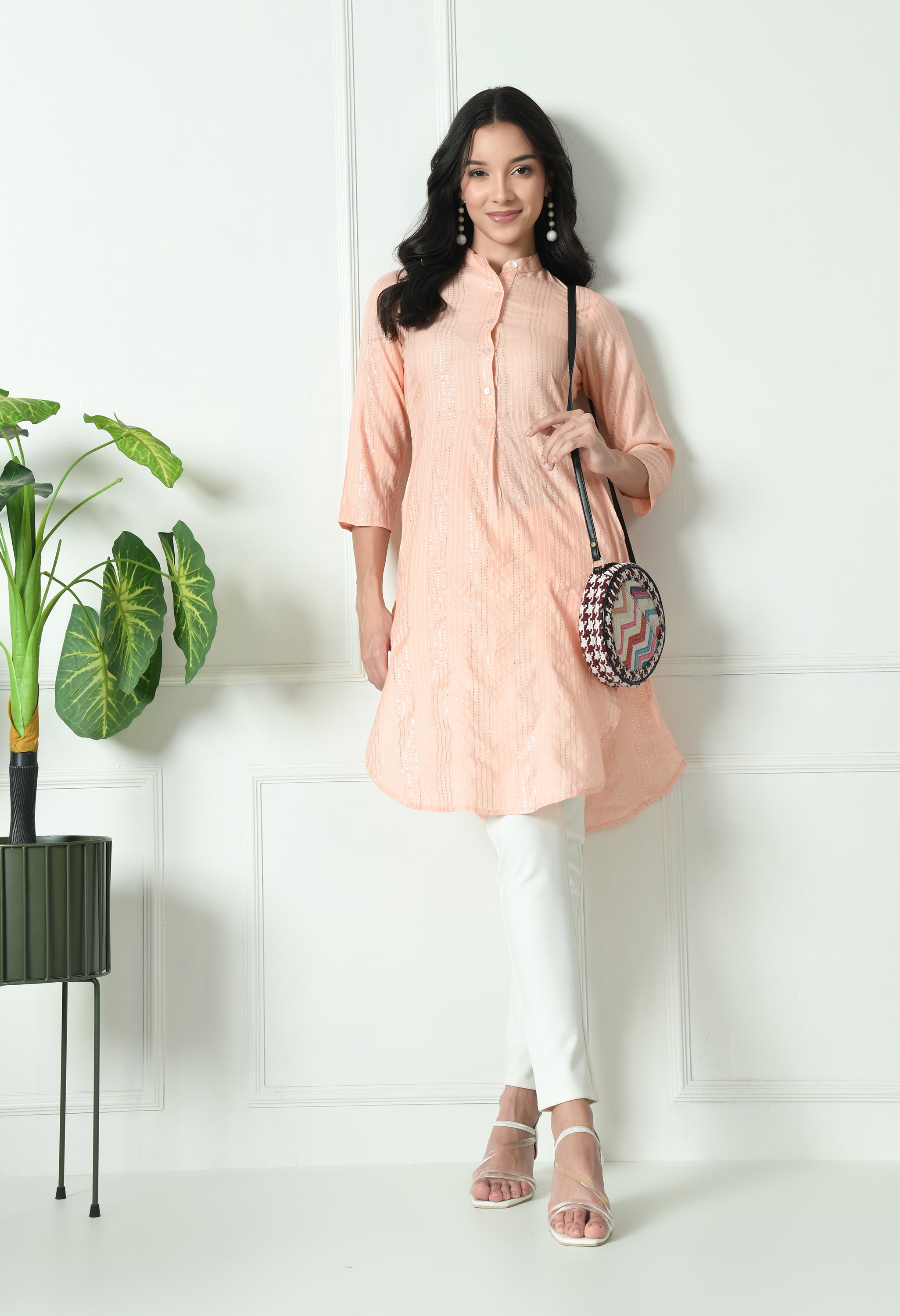 Peach Cotton Fitted Kurtis (with Pocket)