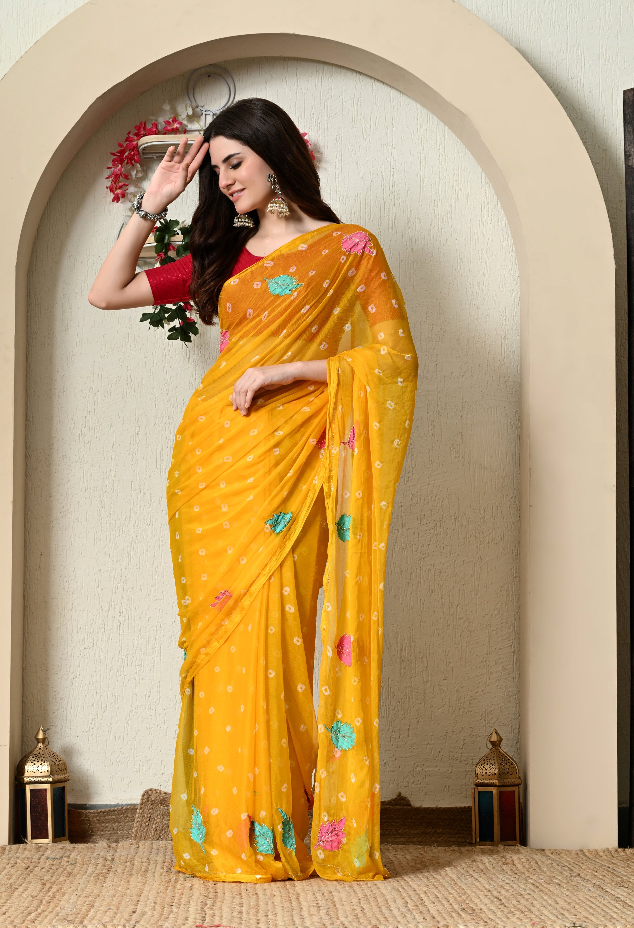 Light Mustard Yellow Chiffon in Jaipur Bandhani Style