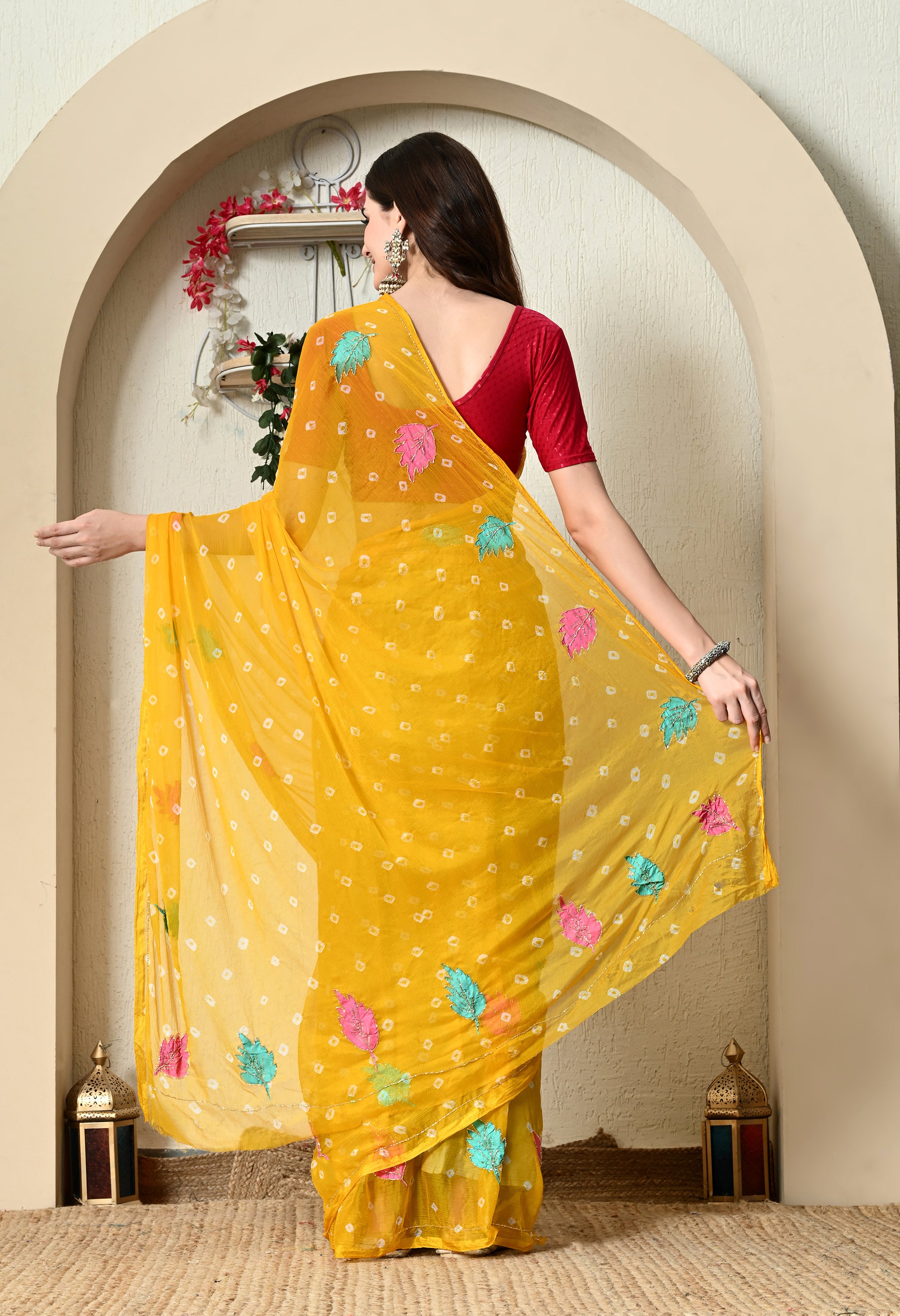 Light Mustard Yellow Chiffon in Jaipur Bandhani Style