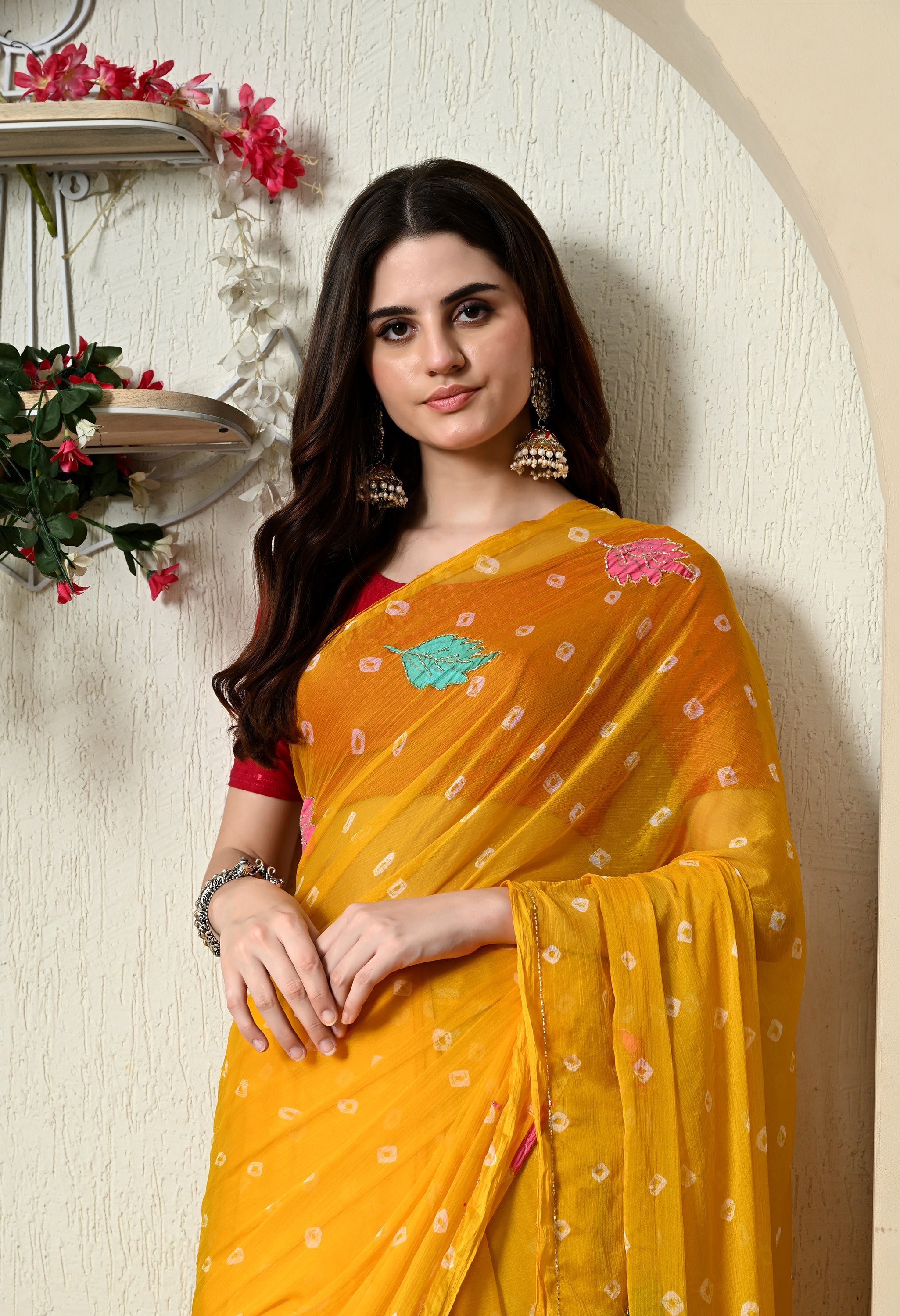 Light Mustard Yellow Chiffon in Jaipur Bandhani Style