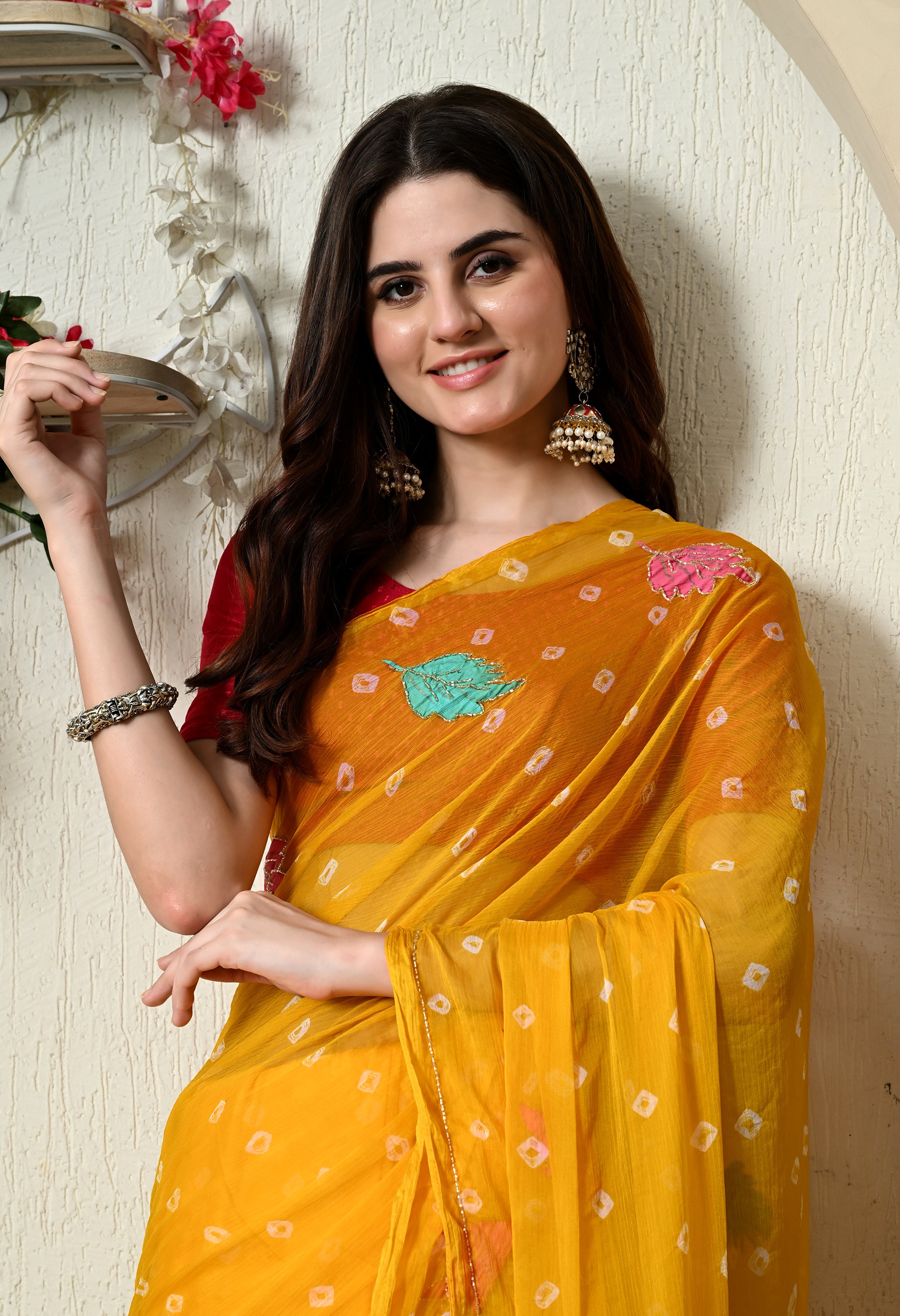 Light Mustard Yellow Chiffon in Jaipur Bandhani Style