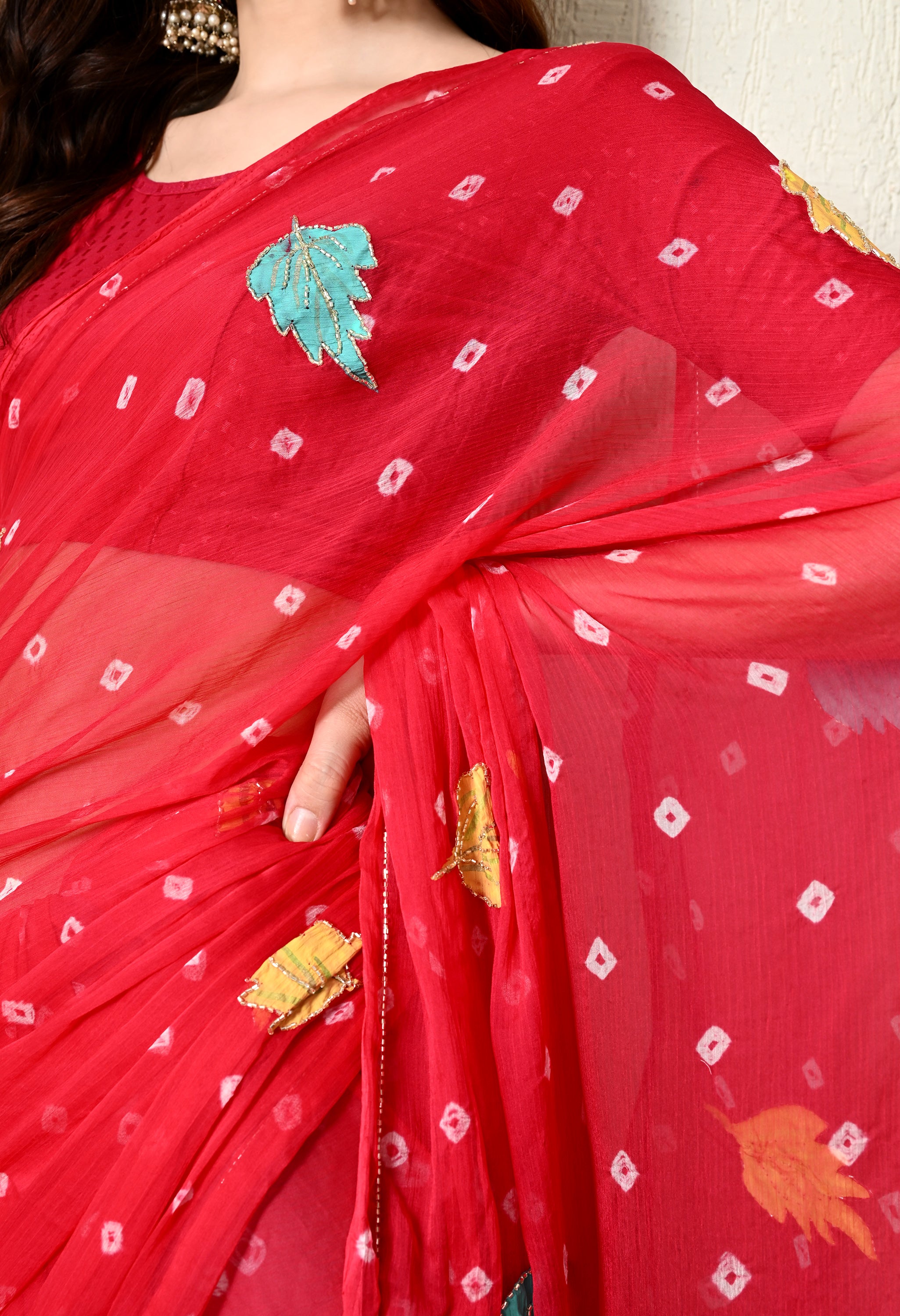 Ruby Red Chiffon in Jaipur Bandhani Style