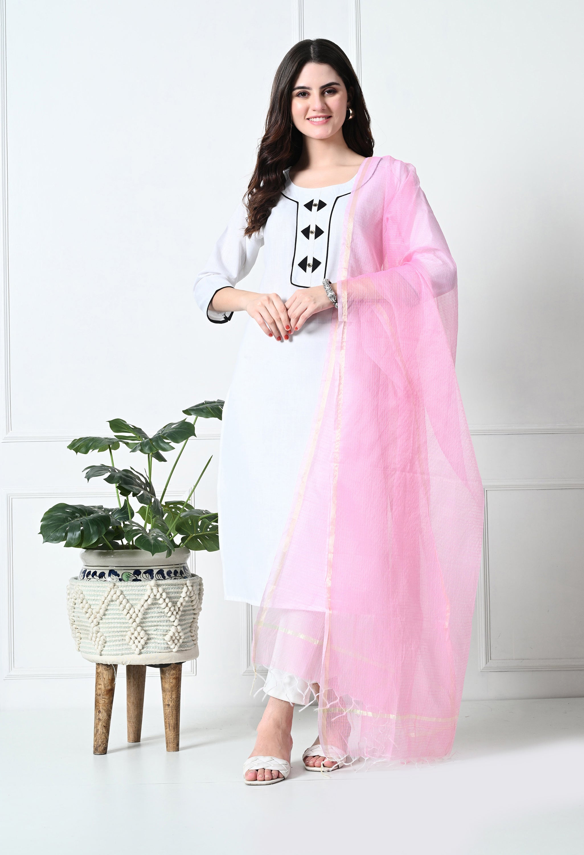 Pink Kota Doria Cotton Dupatta