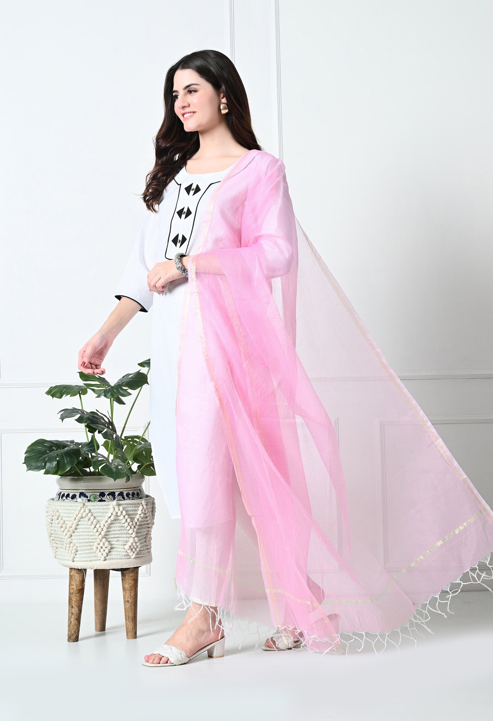 Pink Kota Doria Cotton Dupatta