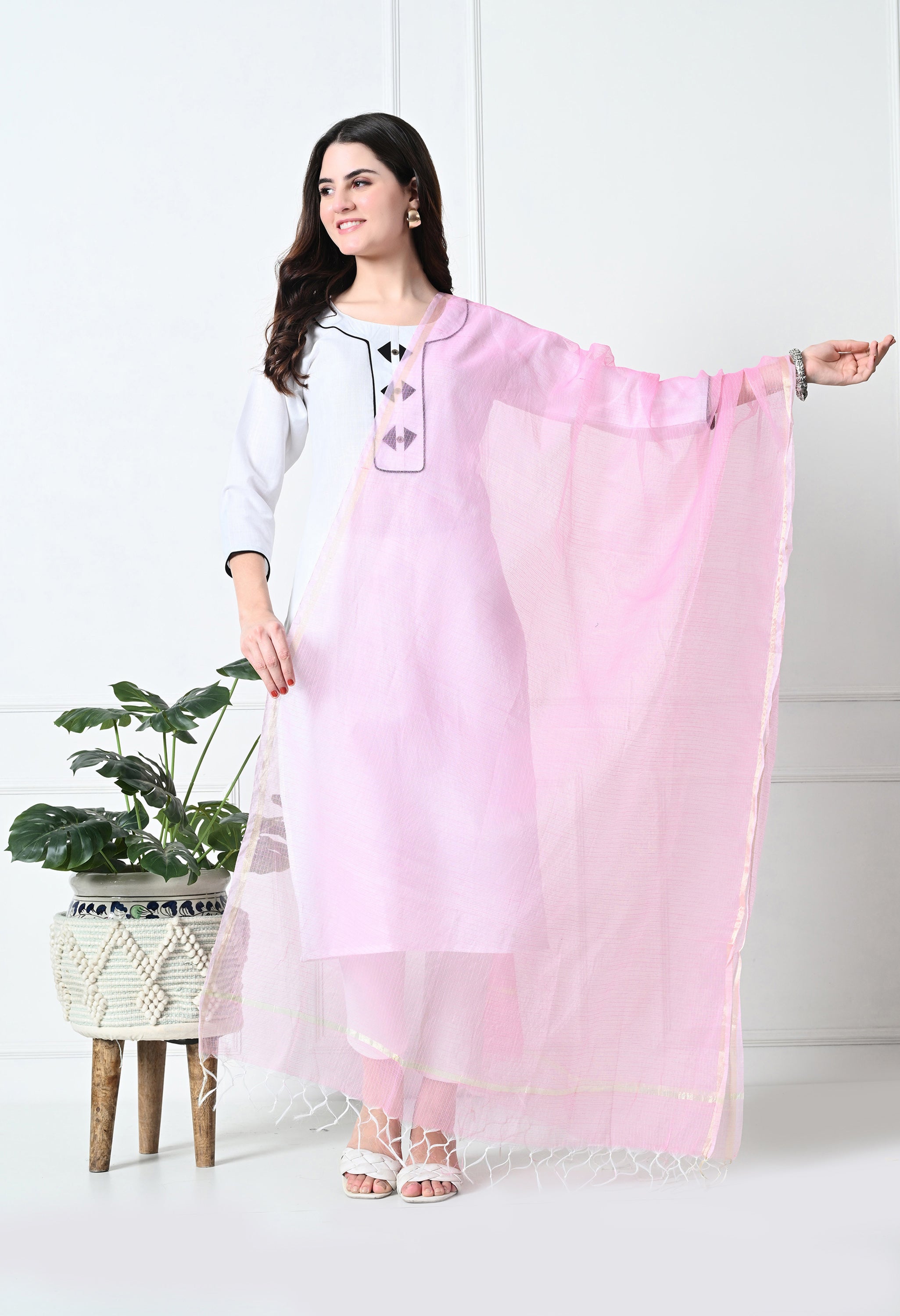 Pink Kota Doria Cotton Dupatta