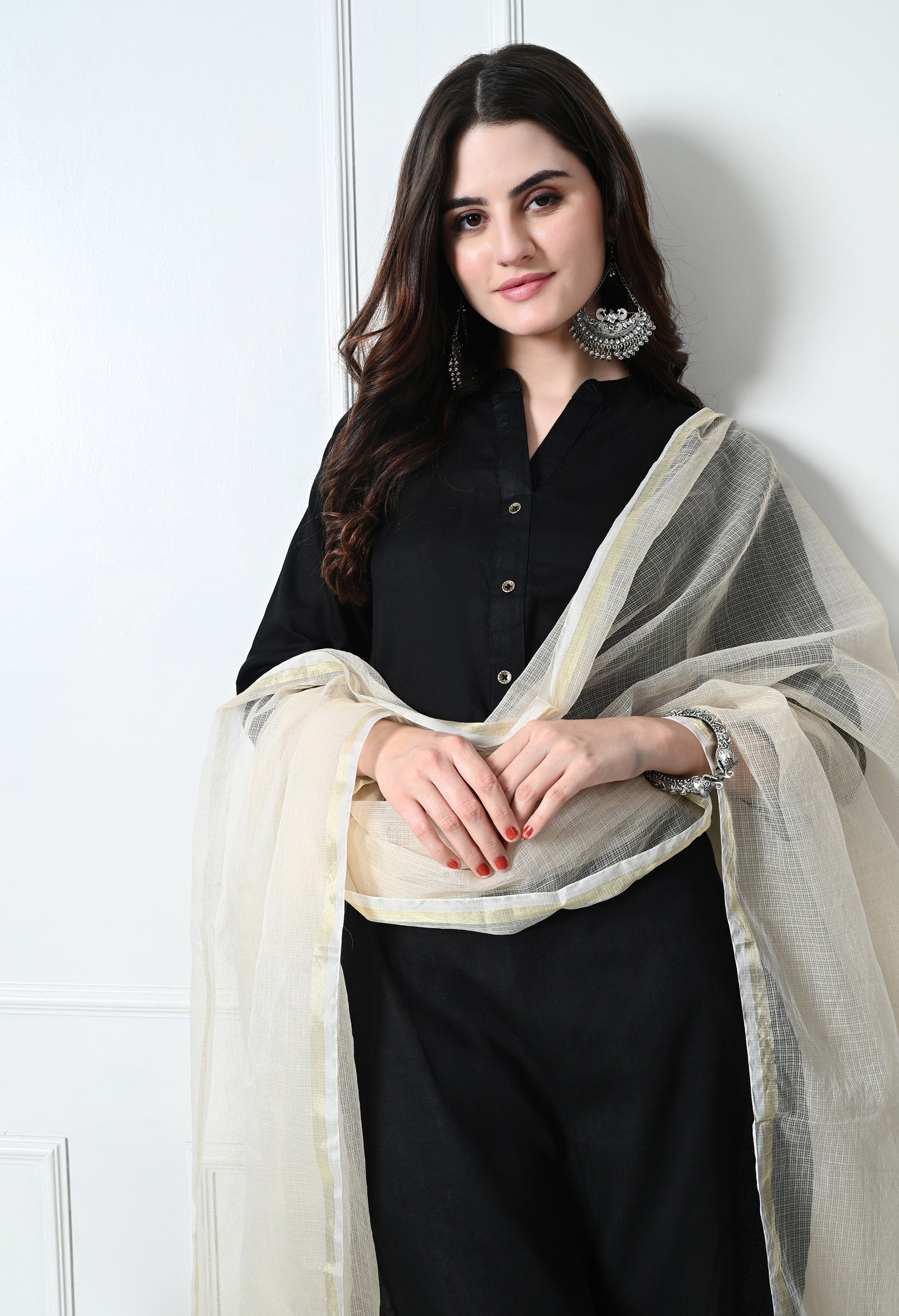 Ivory Cream Cotton Dupatta with Sheer Design