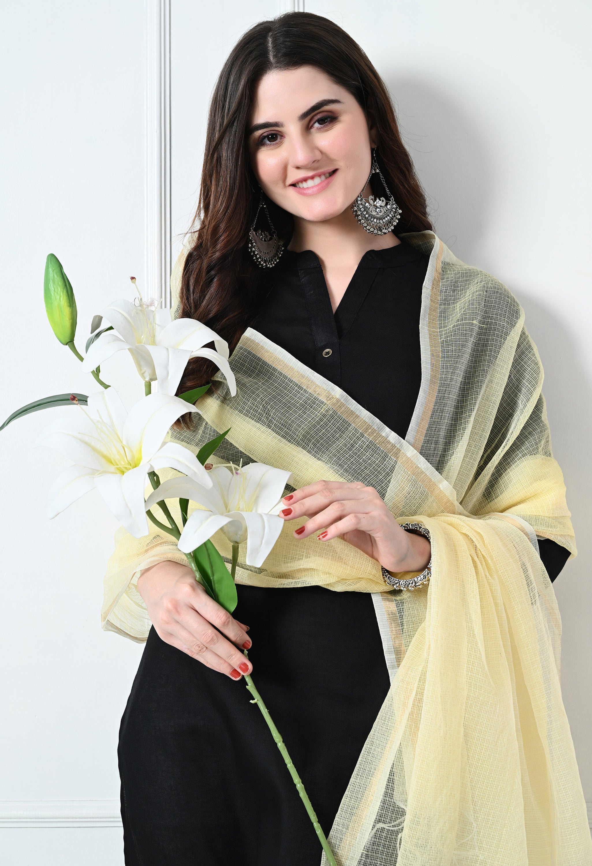 Yellow & Gold Kota Doria Cotton Dupatta