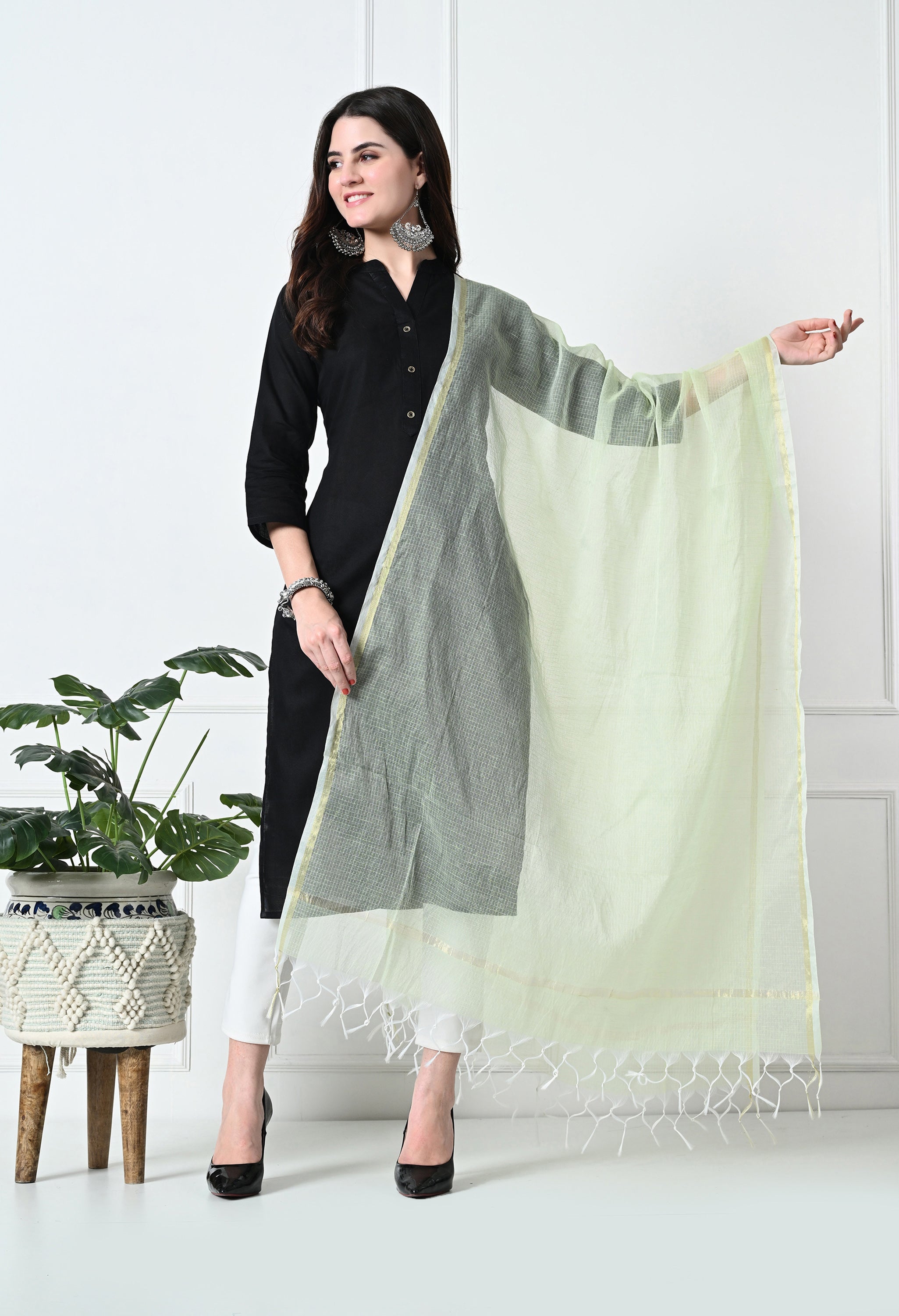 Pista Green Kota Doria Cotton Dupatta