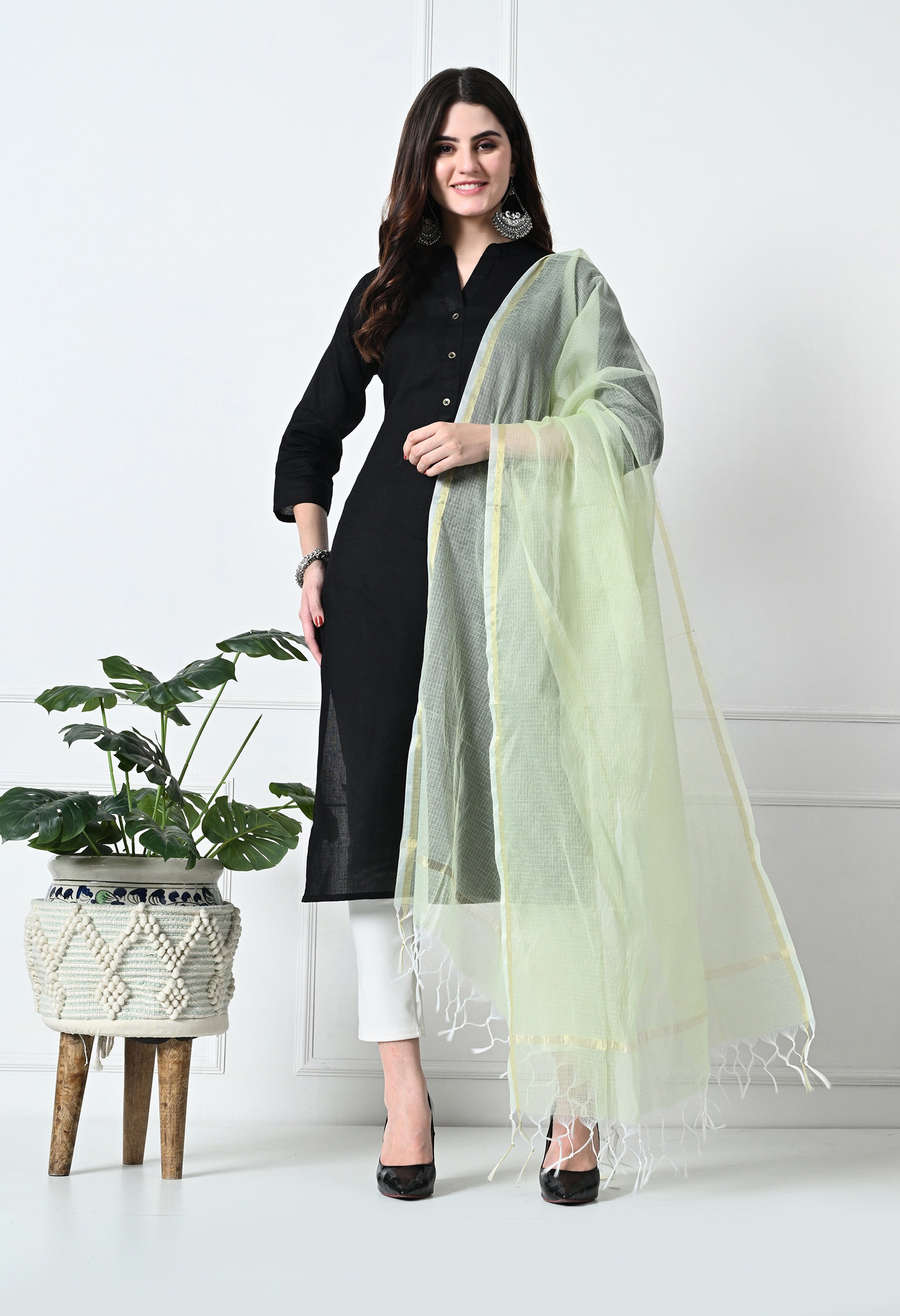 Pista Green Kota Doria Cotton Dupatta