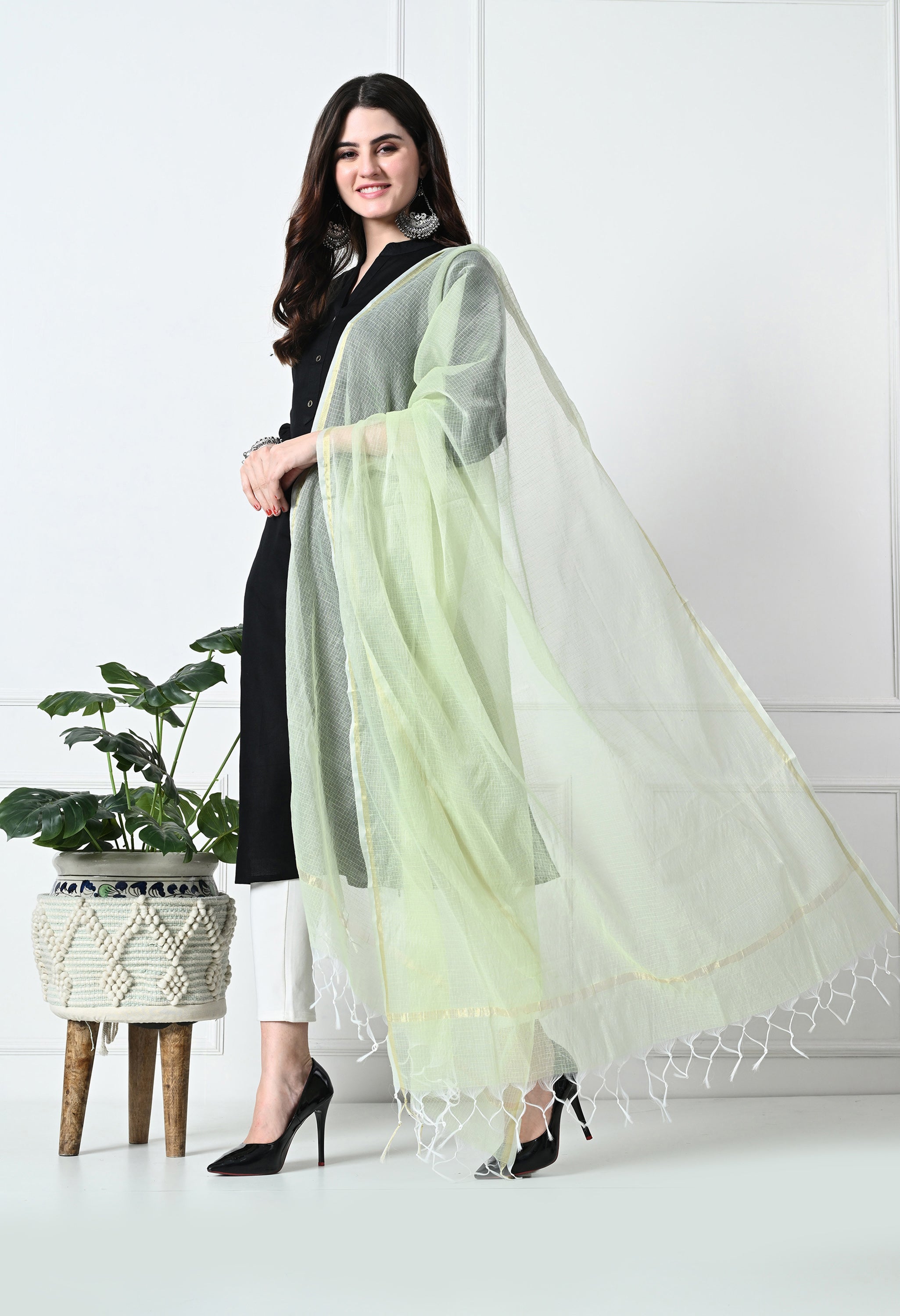 Pista Green Kota Doria Cotton Dupatta