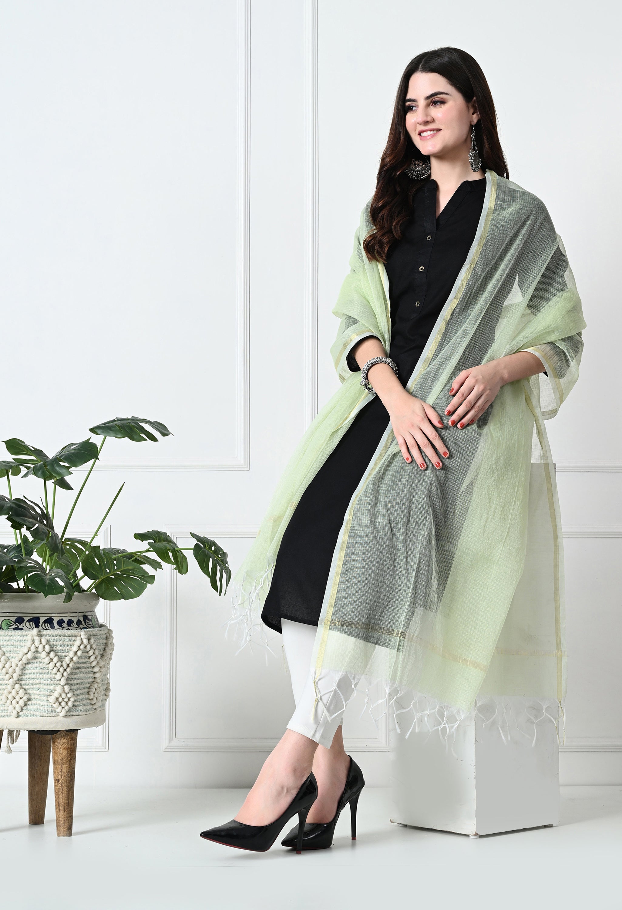 Pista Green Kota Doria Cotton Dupatta