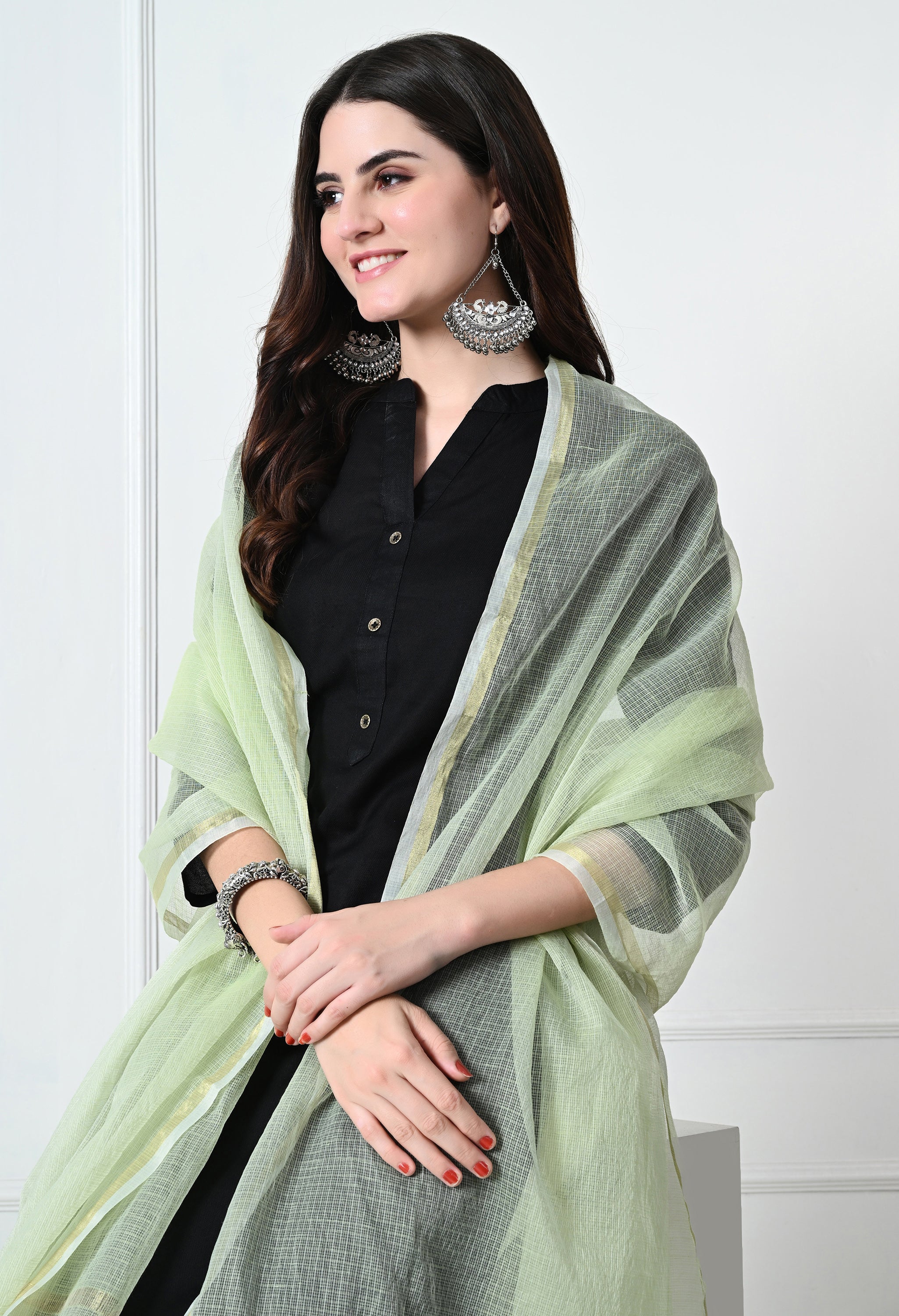 Pista Green Kota Doria Cotton Dupatta