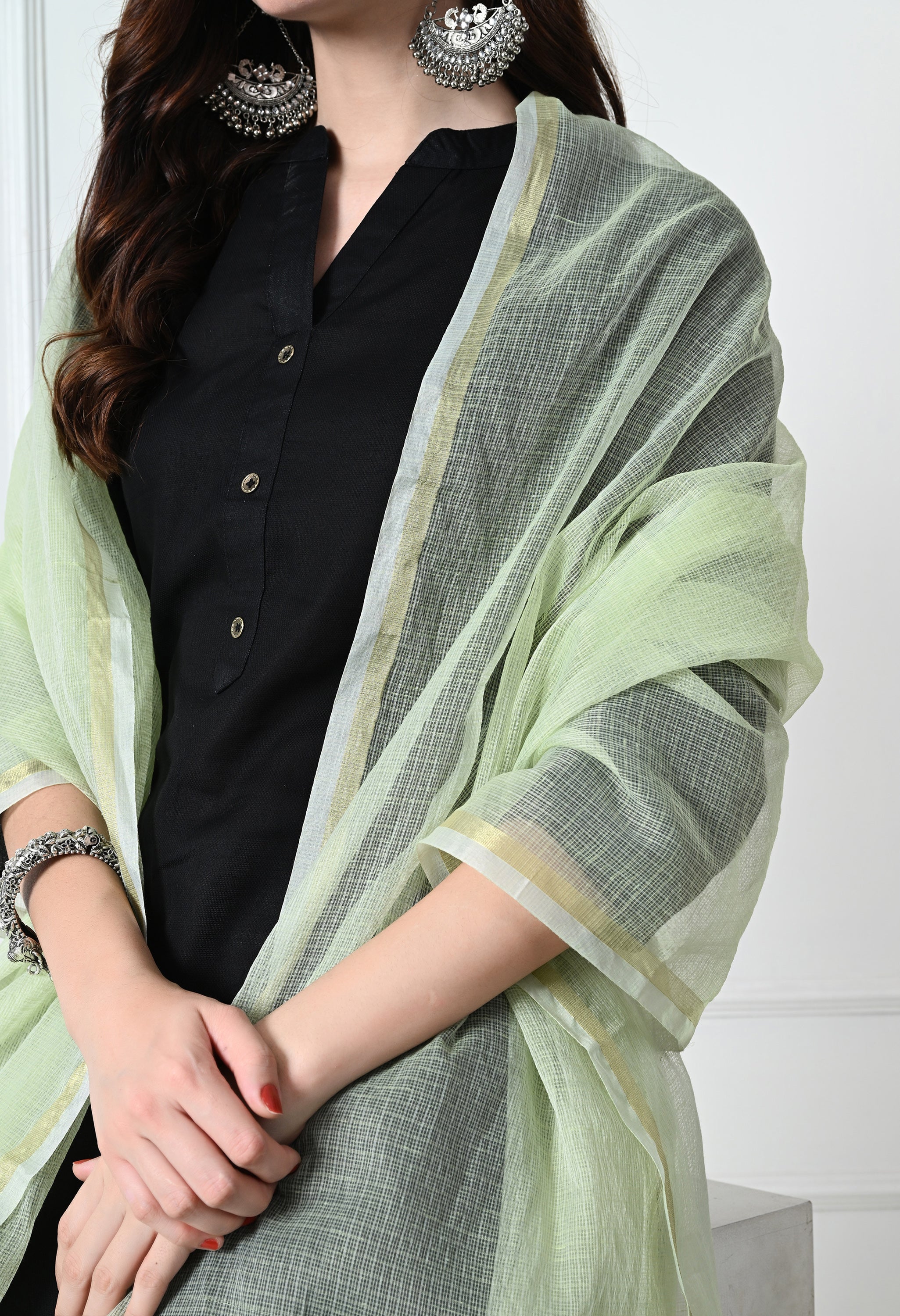 Pista Green Kota Doria Cotton Dupatta