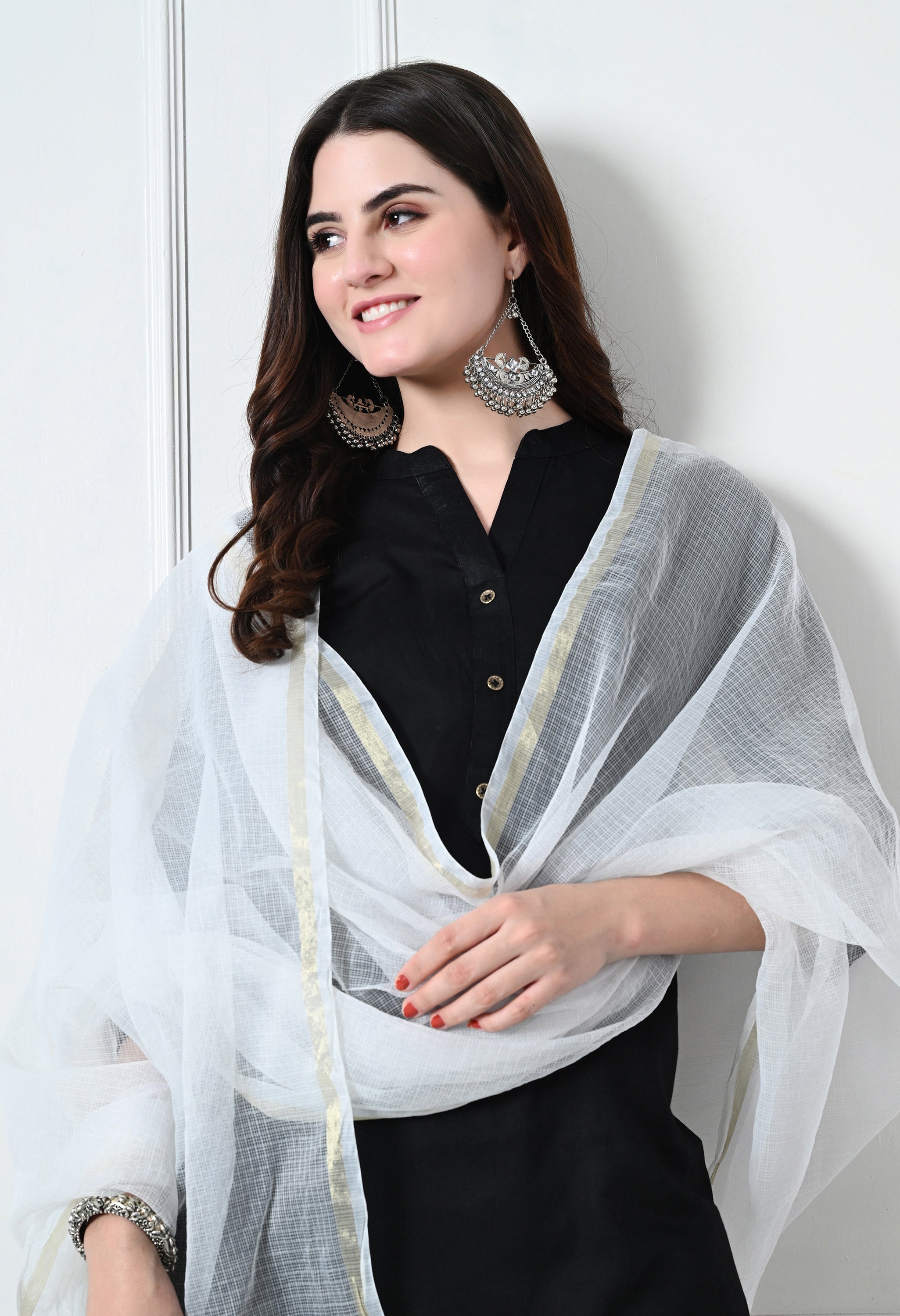 White & Gold Kota Doria Cotton Dupatta