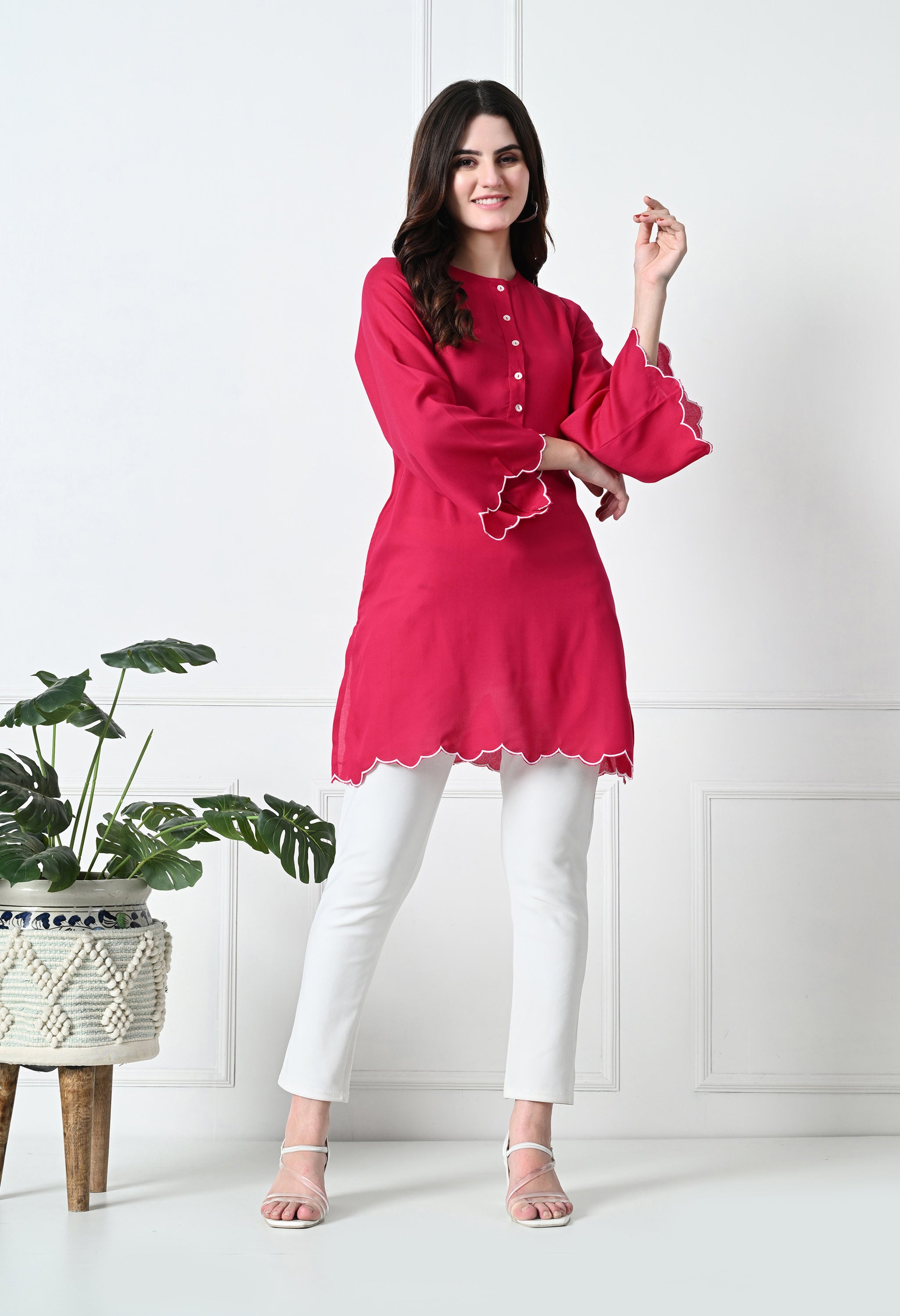 Fuschia Pink Rayon Short Kurtis (with Pocket)