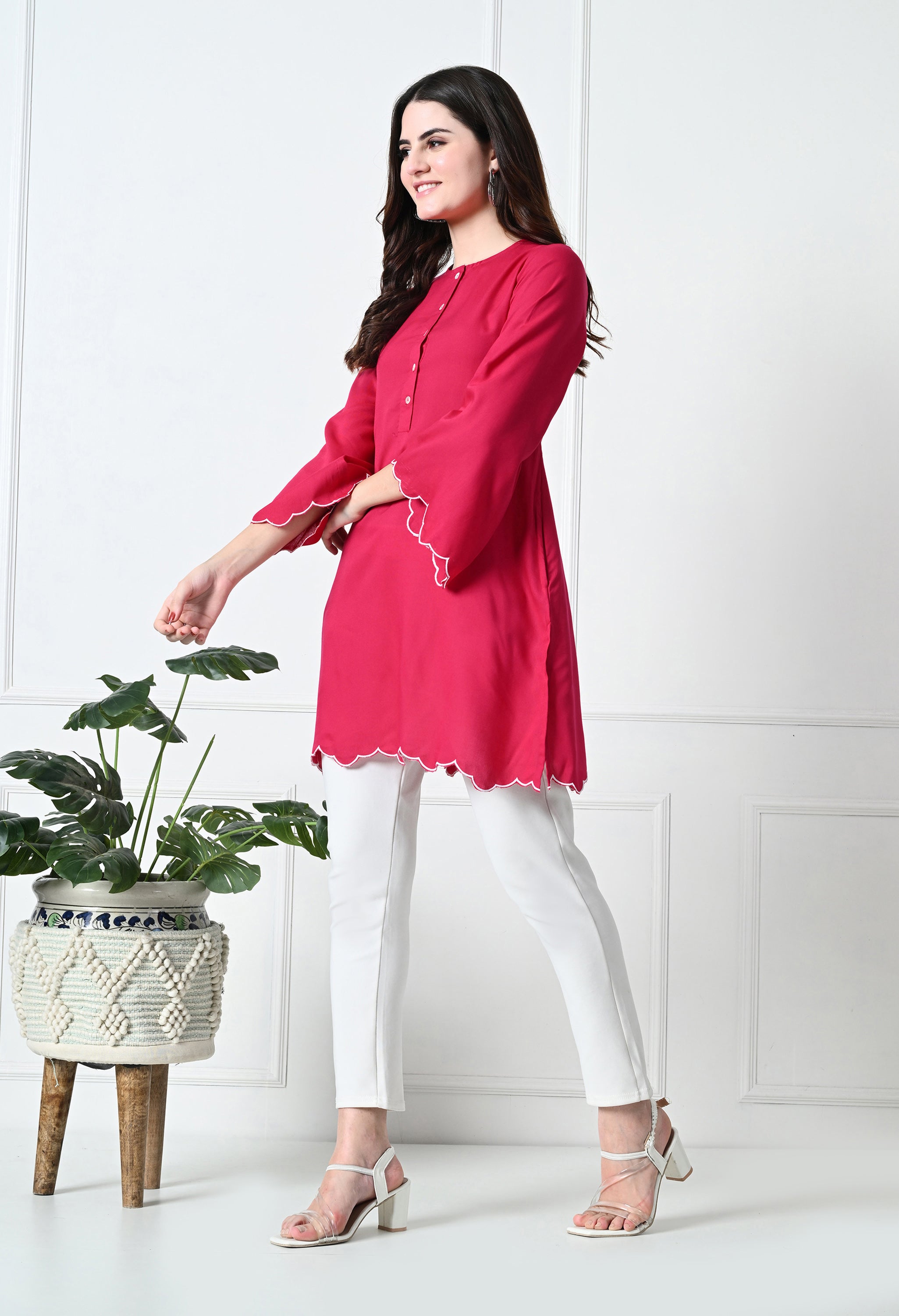 Fuschia Pink Rayon Short Kurtis (with Pocket)