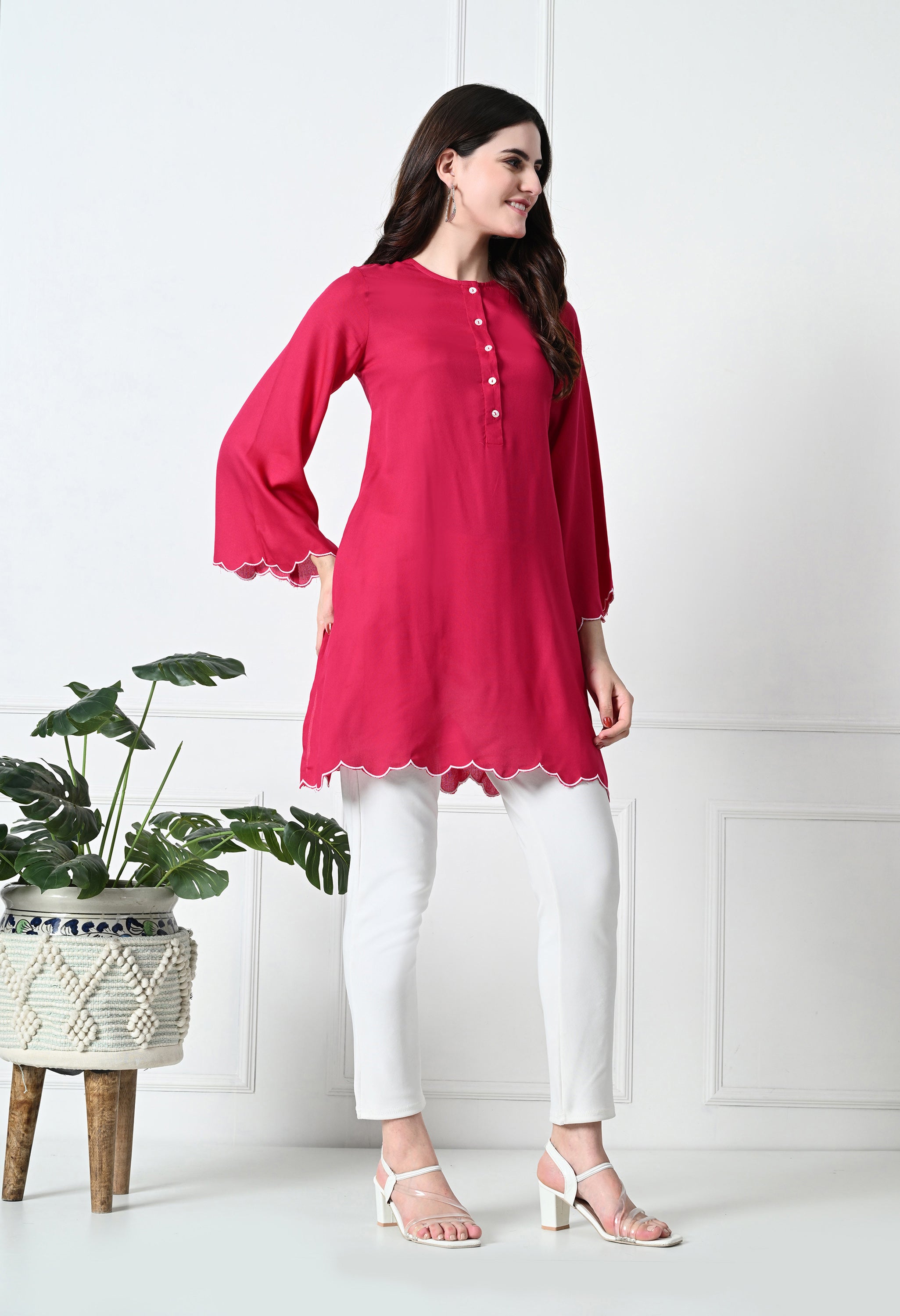 Fuschia Pink Rayon Short Kurtis (with Pocket)