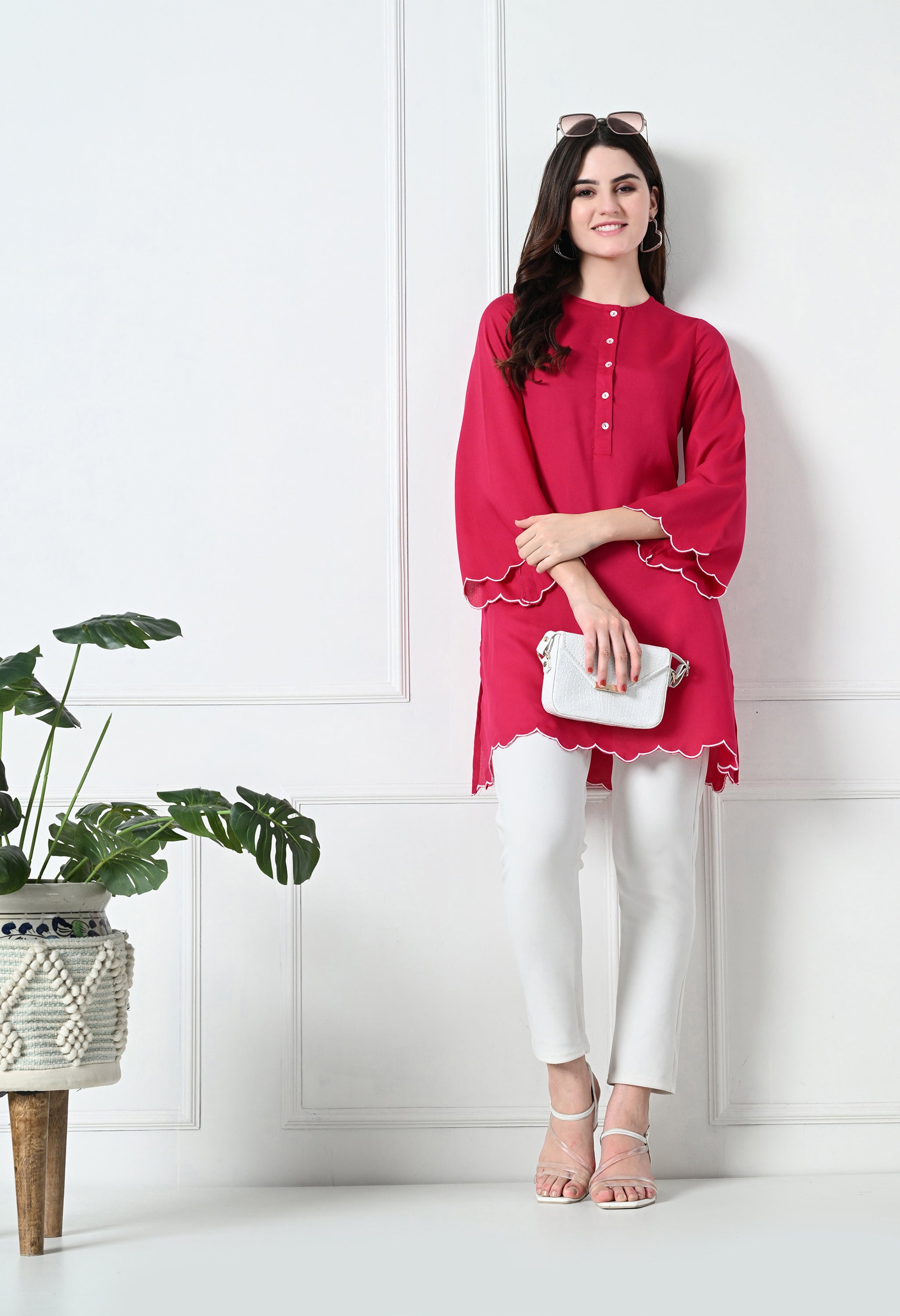 Fuschia Pink Rayon Short Kurtis (with Pocket)