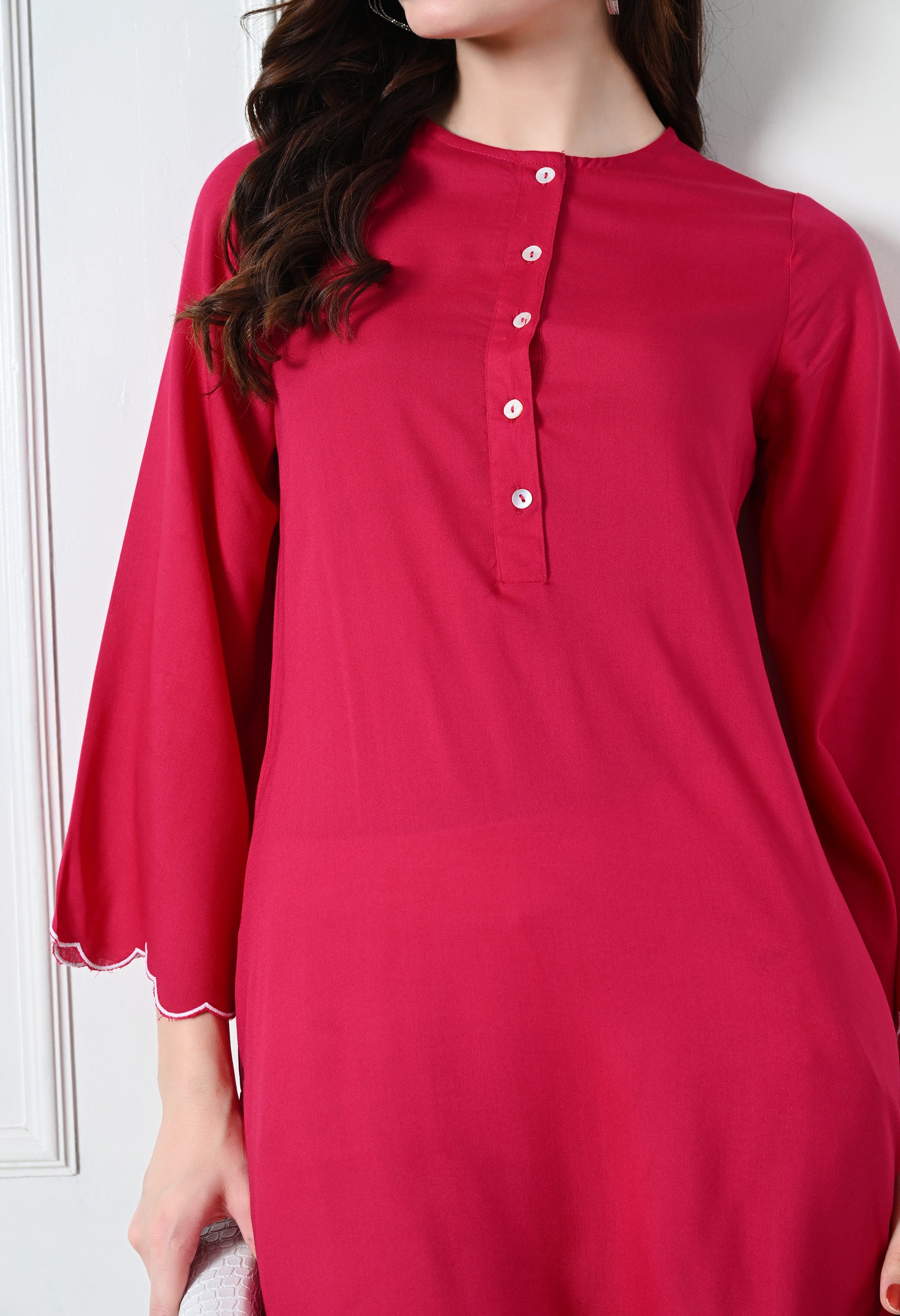 Fuschia Pink Rayon Short Kurtis (with Pocket)