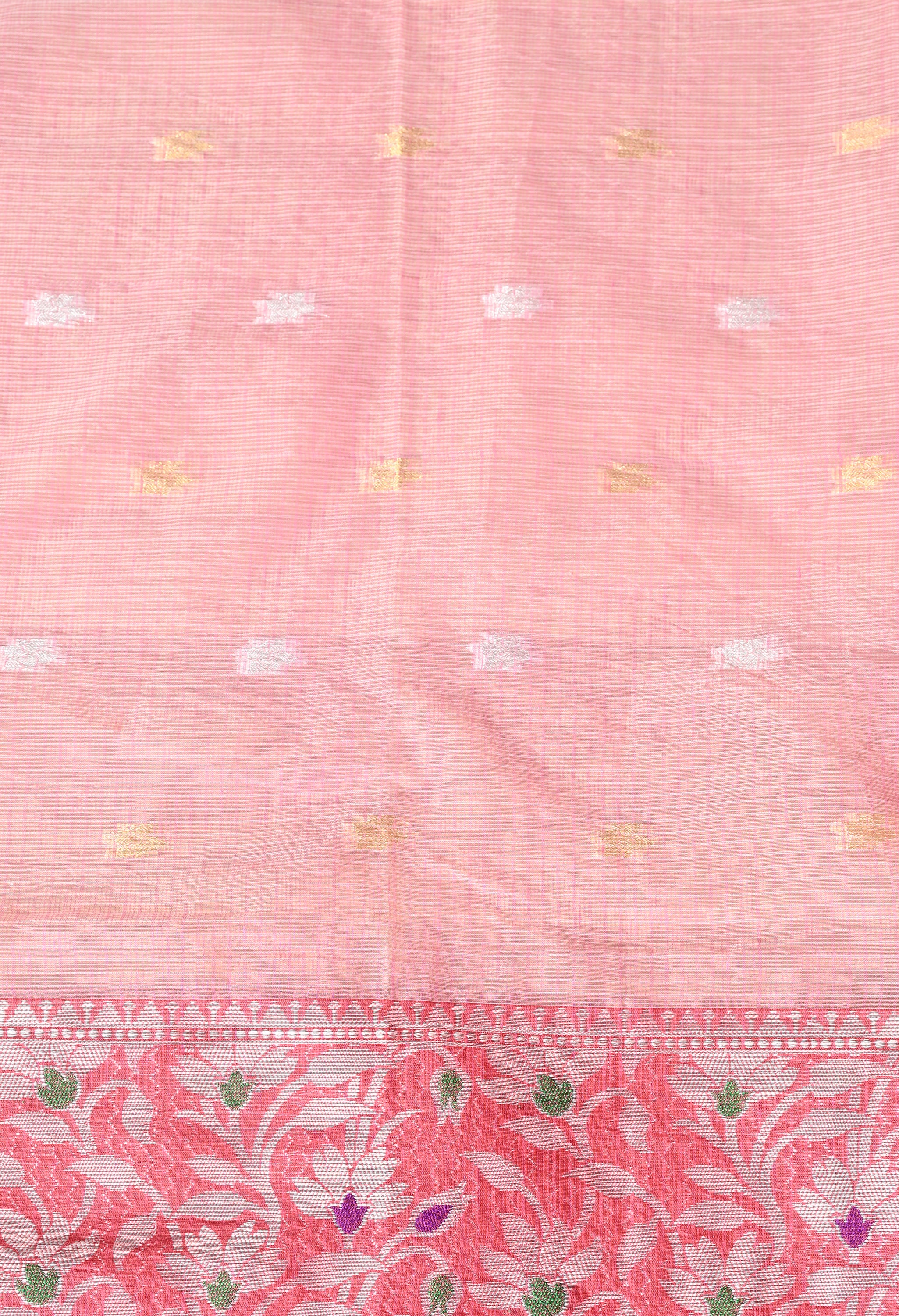 Pink Kota Doria With Red Border Saree