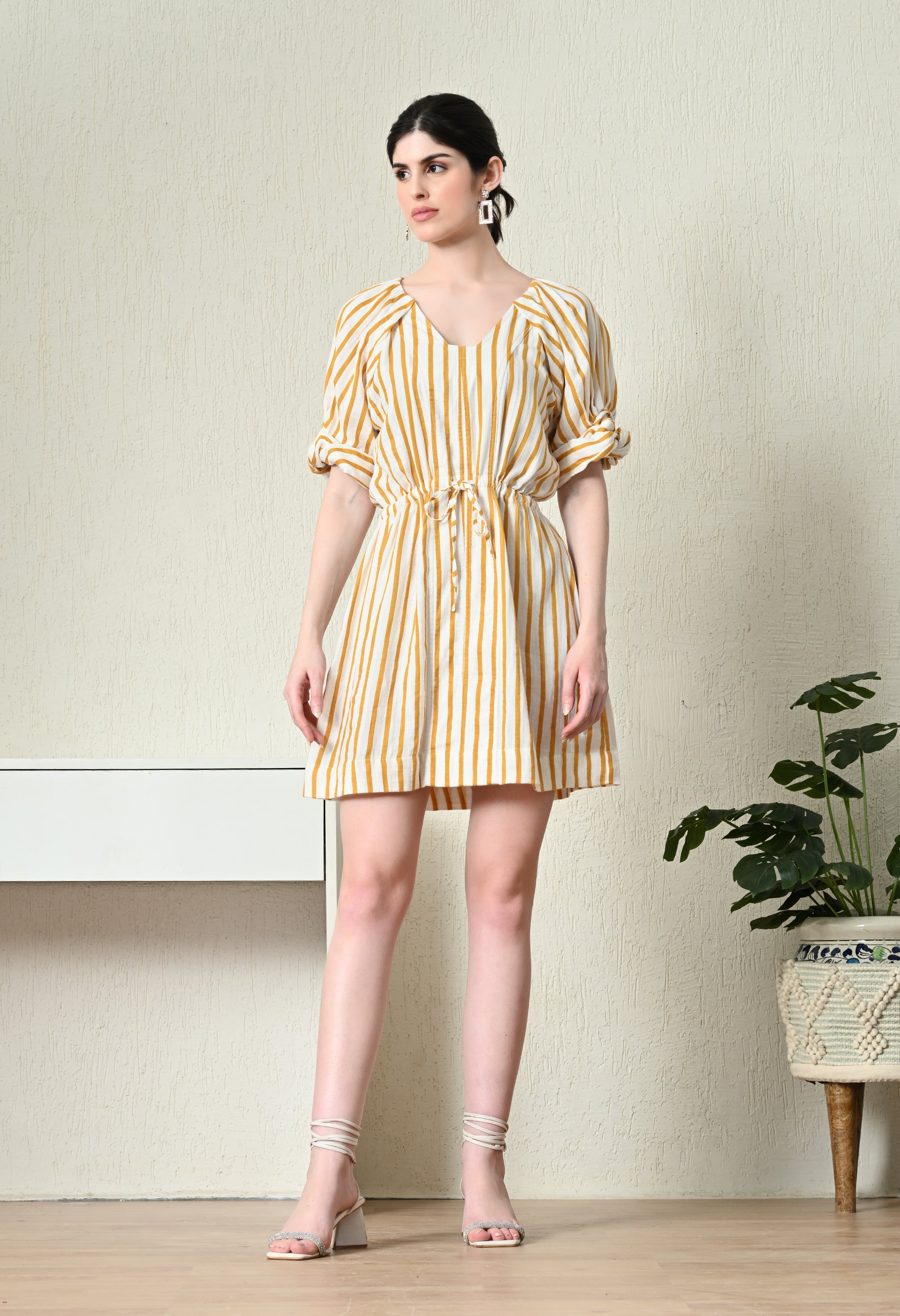 Knee Length Yellow Stripe Dress