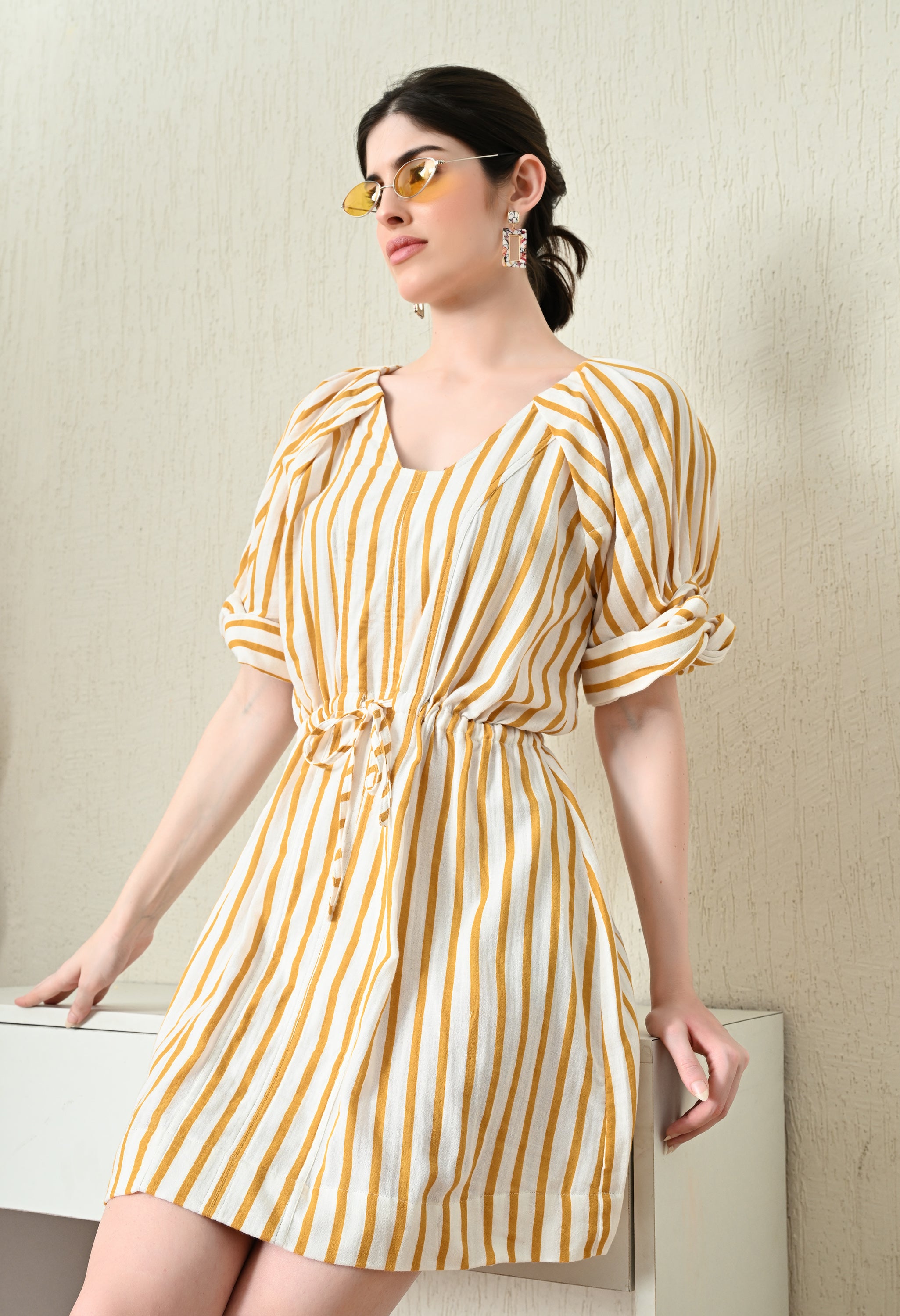 Knee Length Yellow Stripe Dress