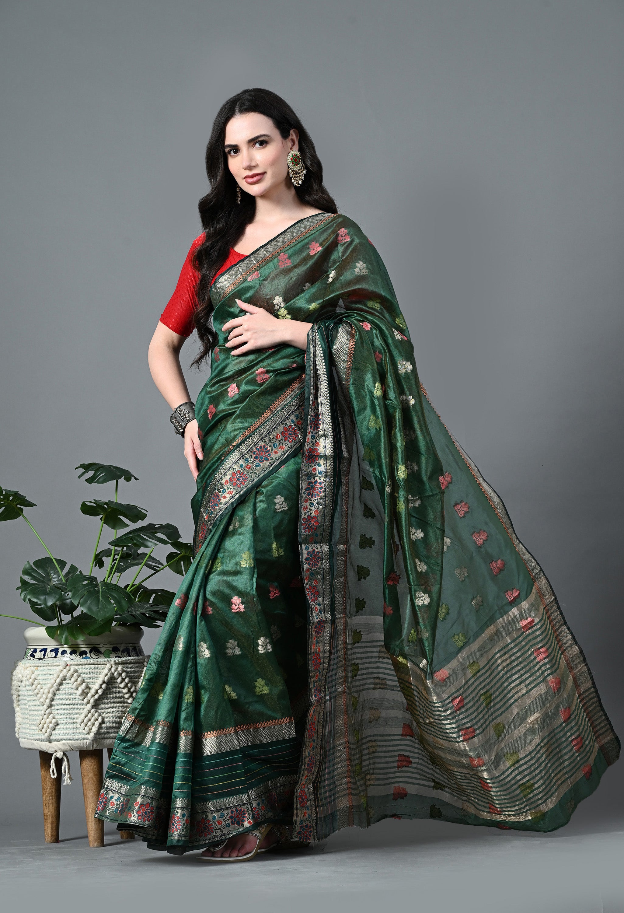 green-organza-saree-with-gold-zari-border