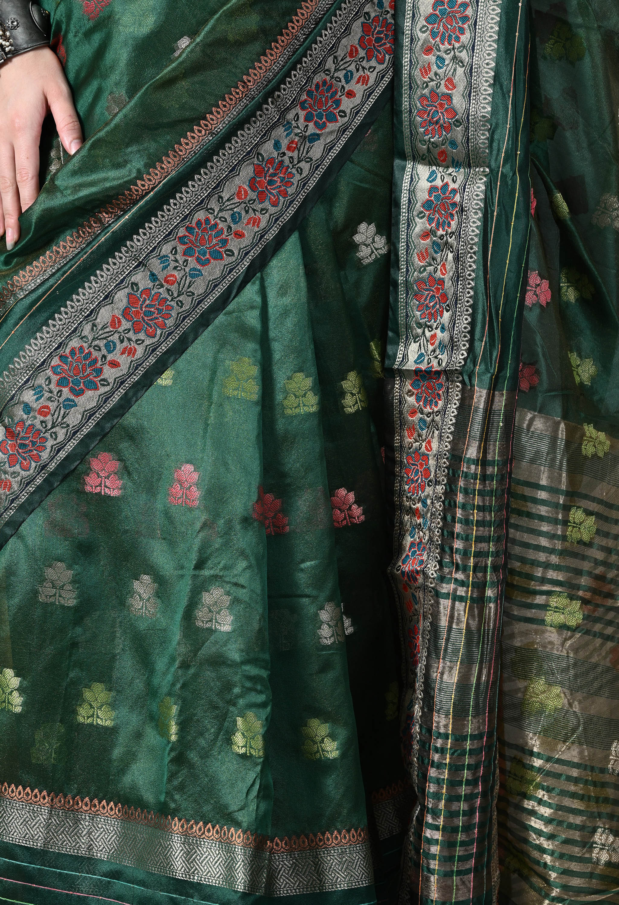 green-organza-saree-with-gold-zari-border