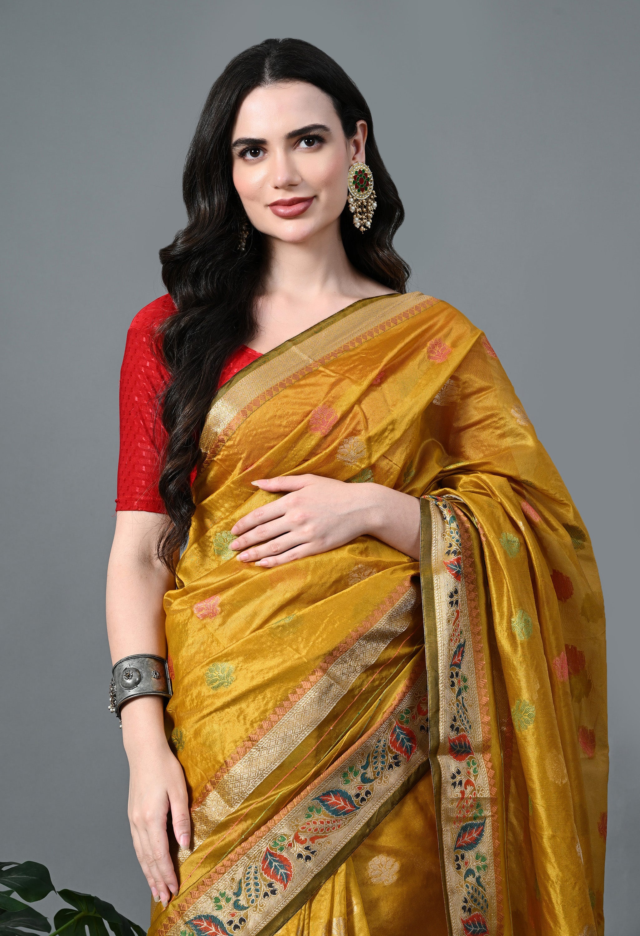 Yellow Woven Organza Saree