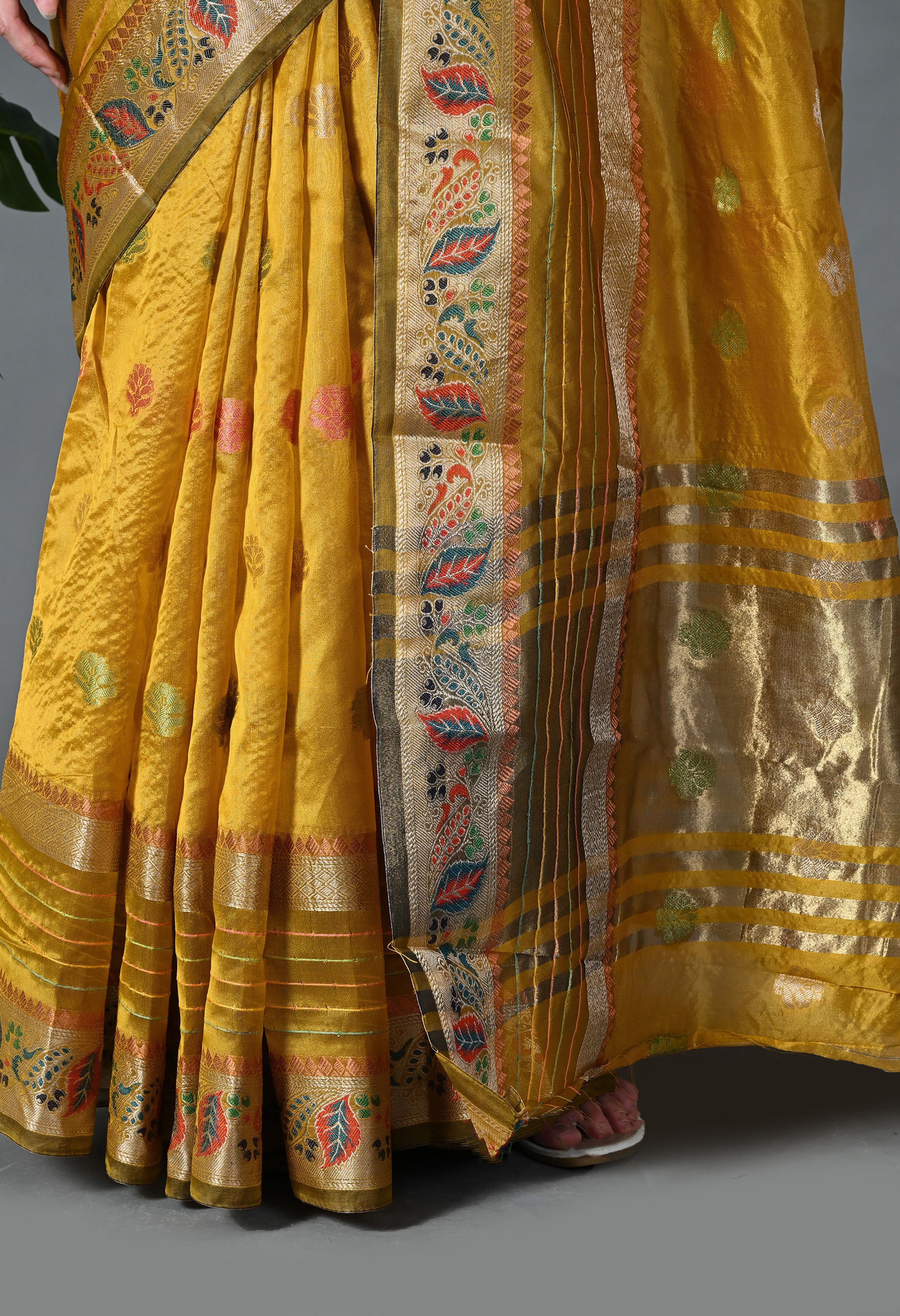 Yellow Woven Organza Saree