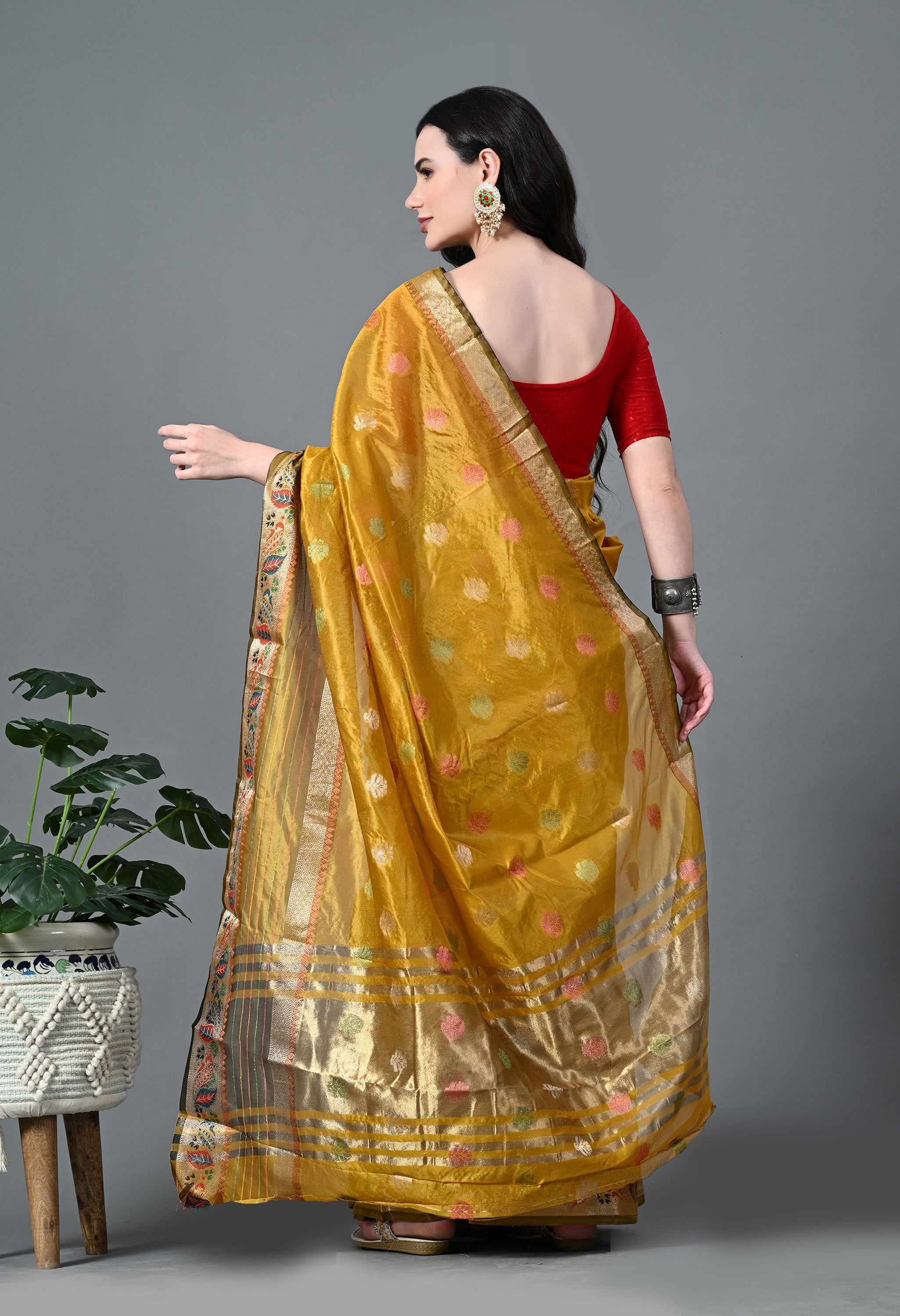 Yellow Woven Organza Saree