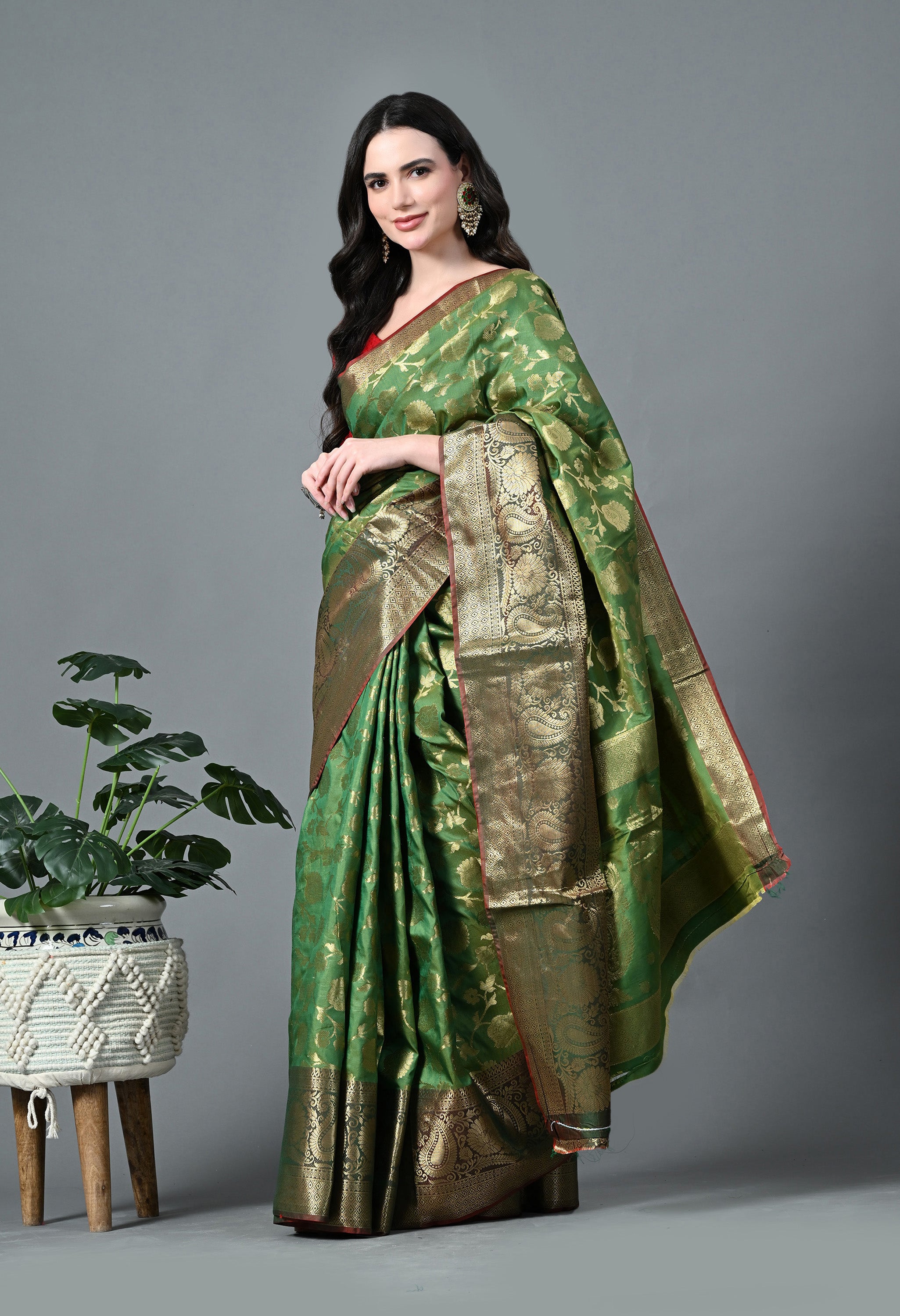 Forest Green Premium Silk with Dazzling Gold Zari Work