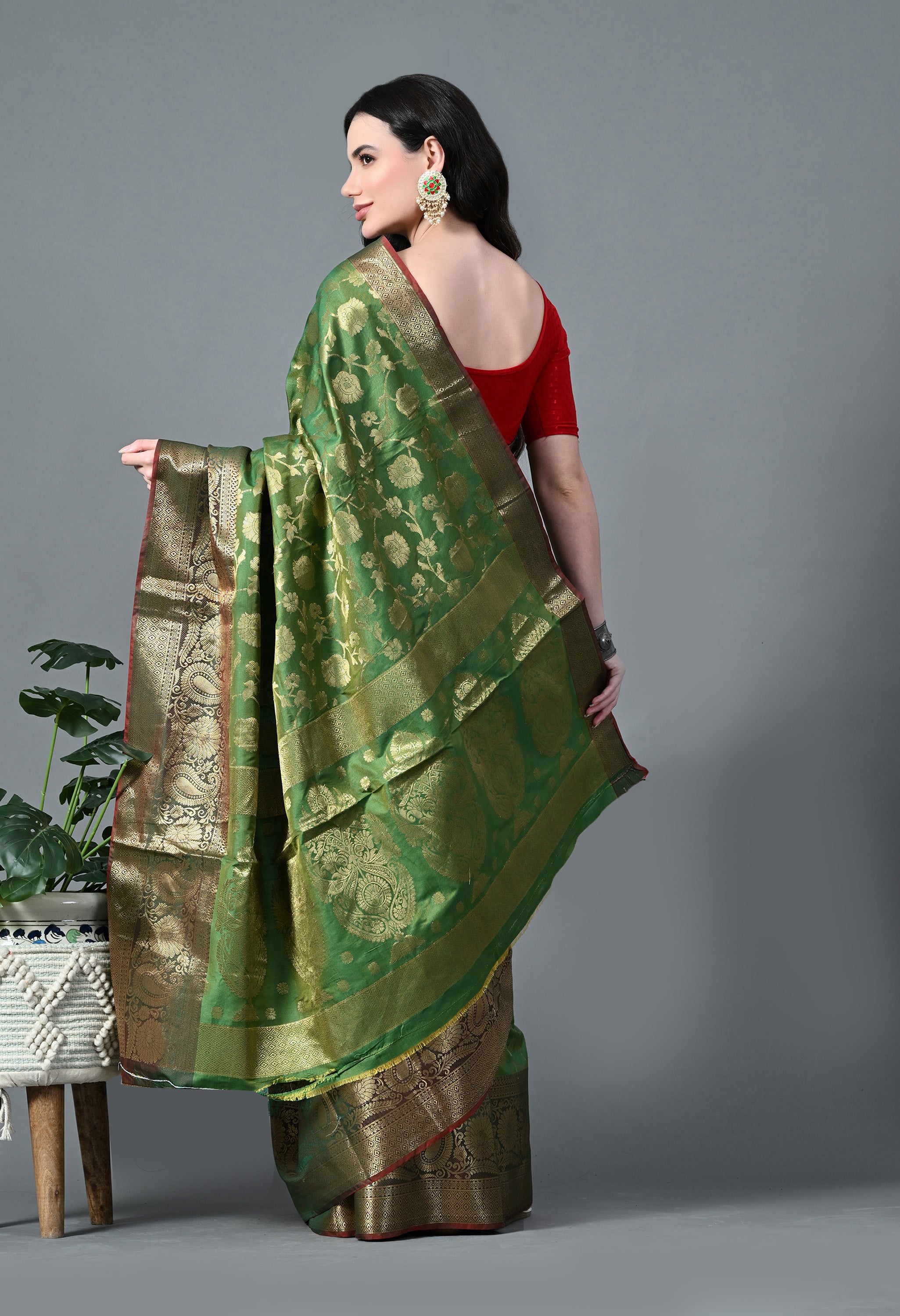 Forest Green Premium Silk with Dazzling Gold Zari Work