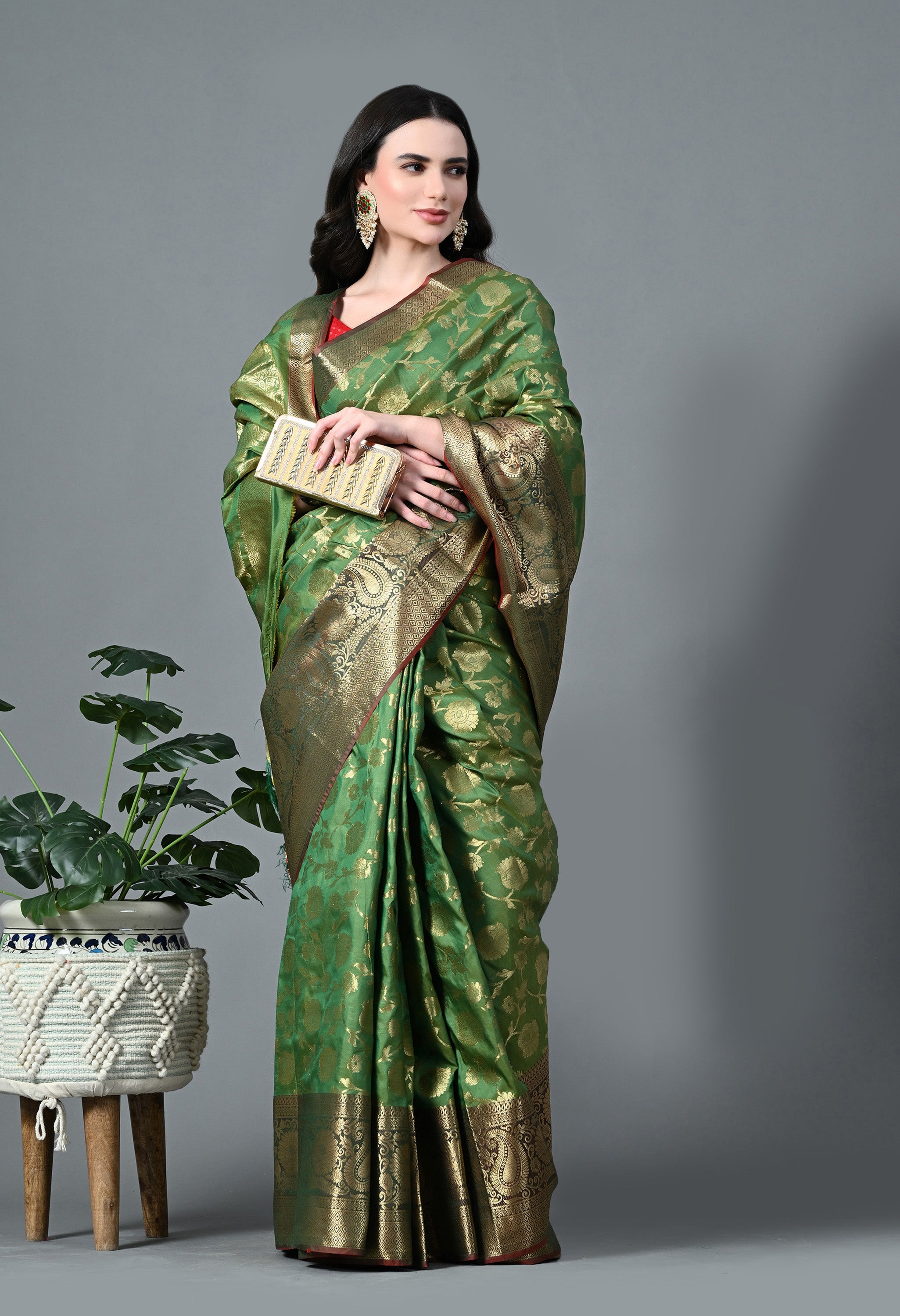 Forest Green Premium Silk with Dazzling Gold Zari Work