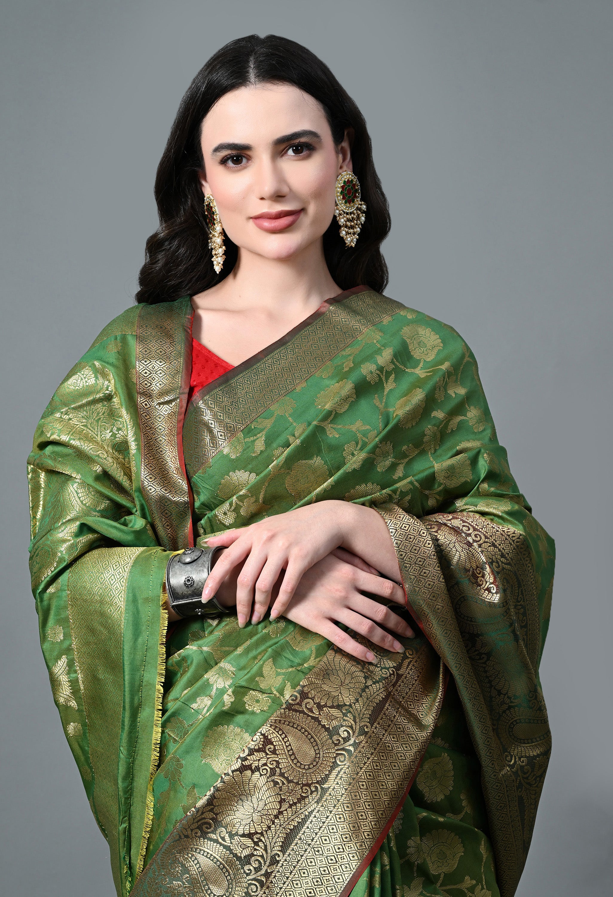 Forest Green Premium Silk with Dazzling Gold Zari Work