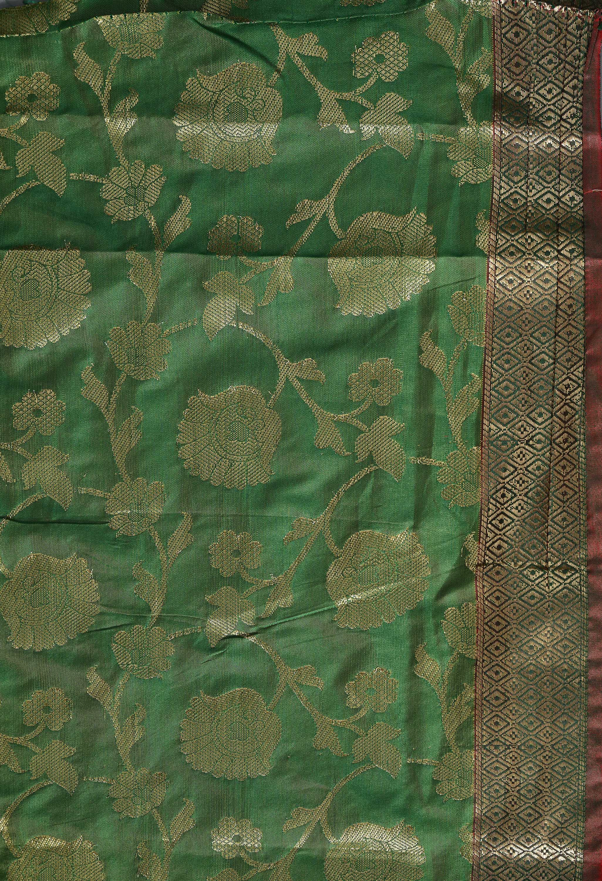 Forest Green Premium Silk with Dazzling Gold Zari Work